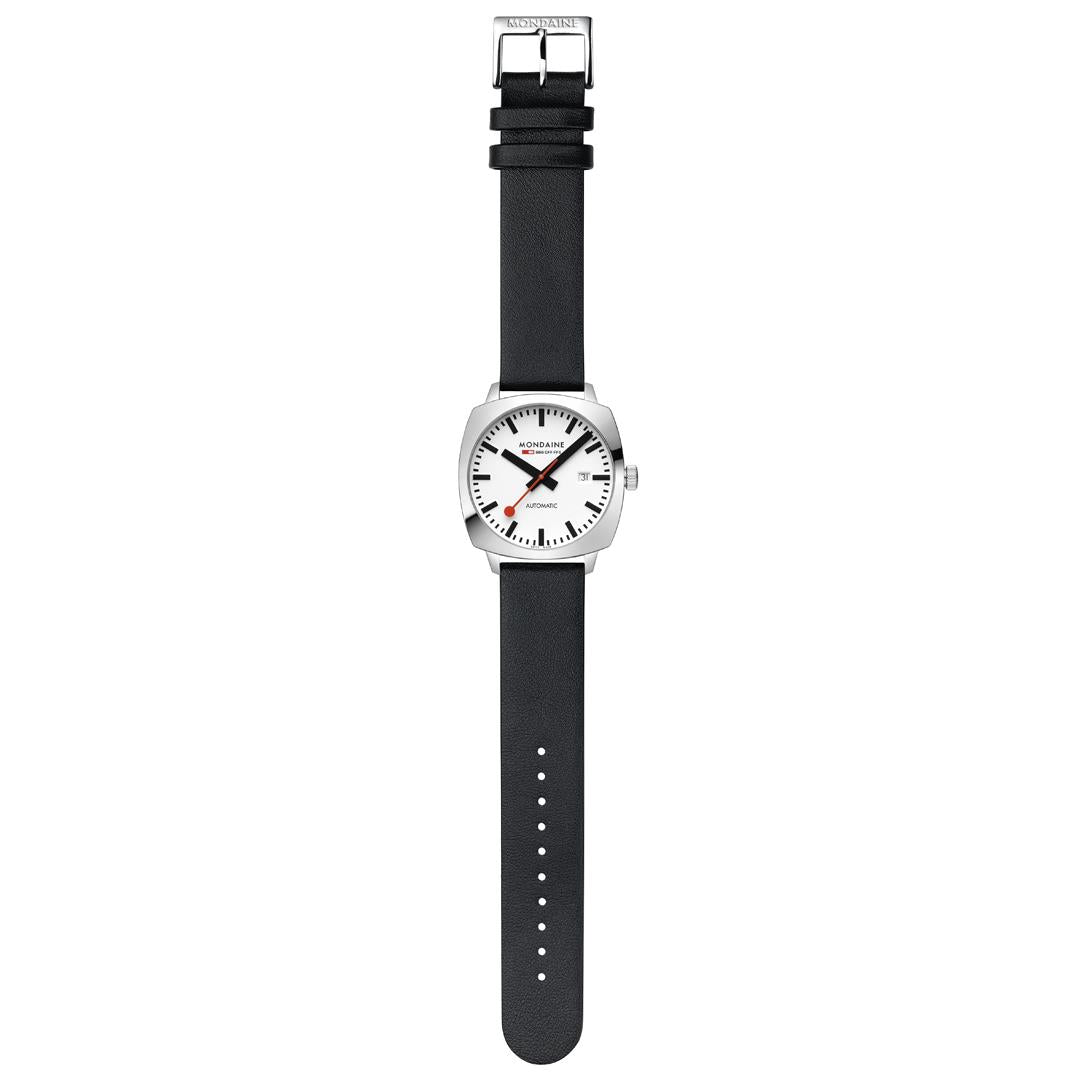 Mondaine Cushion White Dial Vegan Grape Leather Strap Men's Watch MSL.3961B.LBV