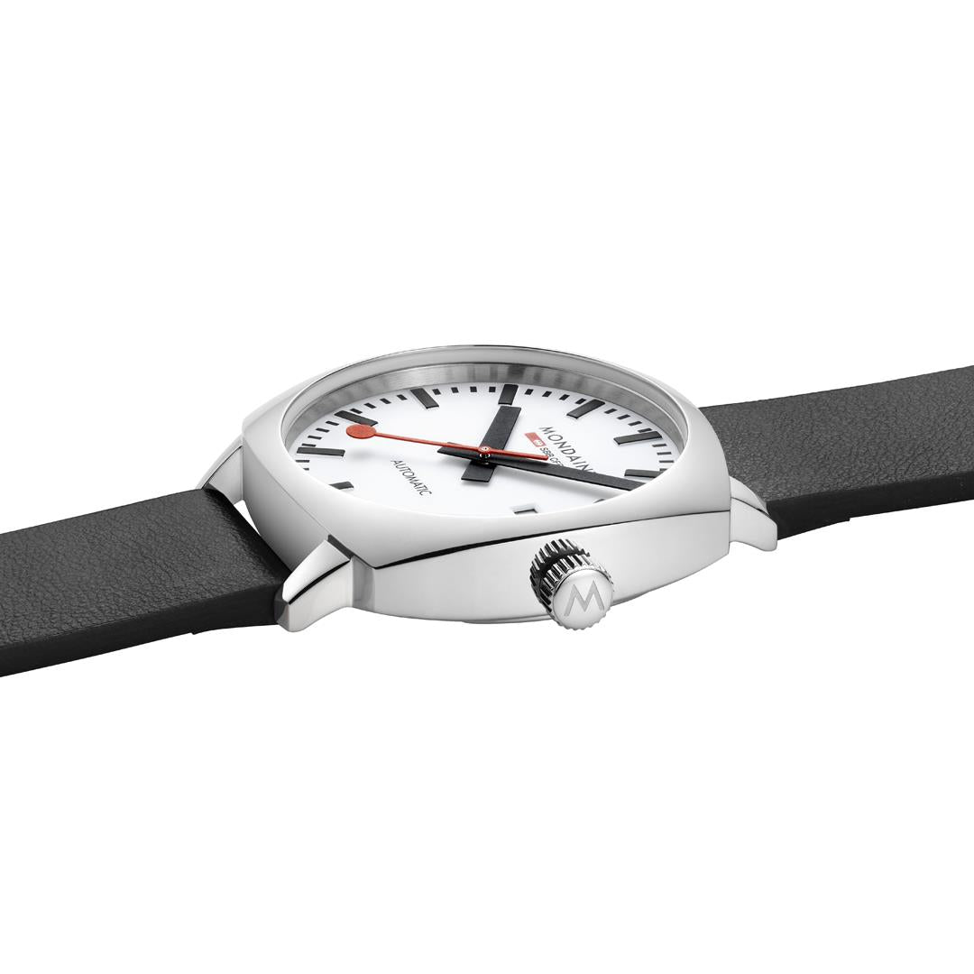 Mondaine Cushion White Dial Vegan Grape Leather Strap Men's Watch MSL.3961B.LBV