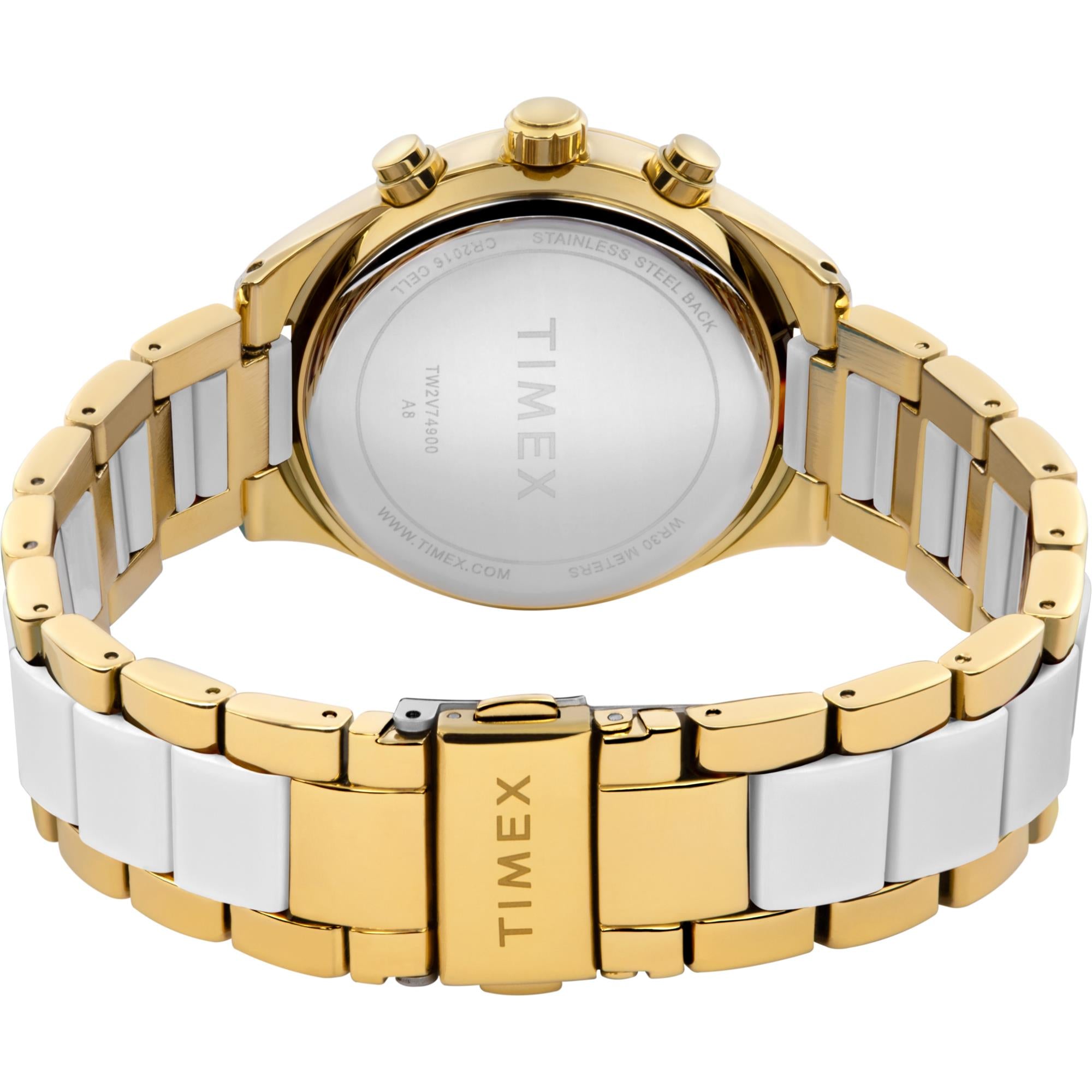 Timex Classic Cronograph Gold-Tone Dial Stainless Steel Strap Women's Watch TW2V74900