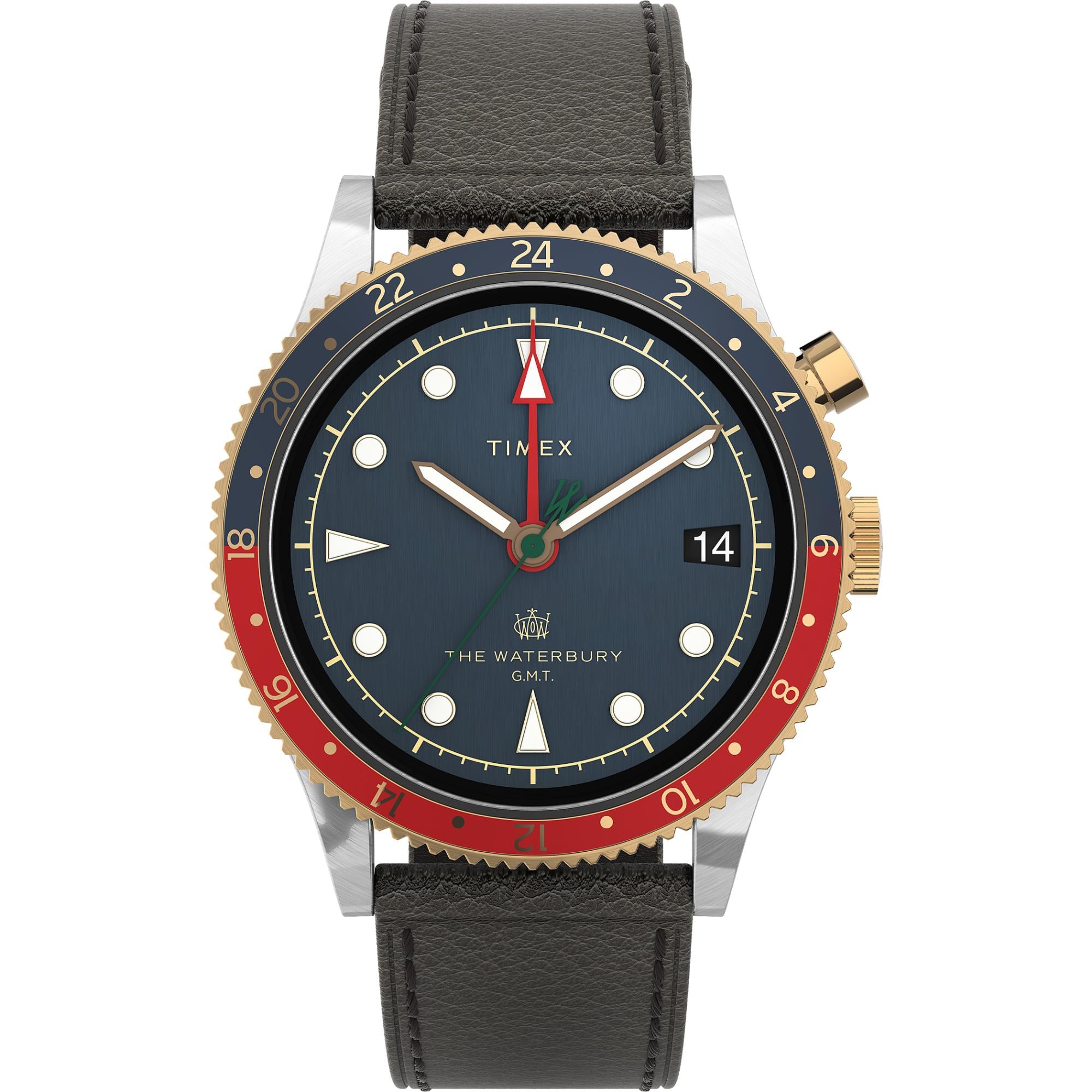 Timex Waterbury GMT Blue Dial Leather Strap Men's Watch TW2U90500