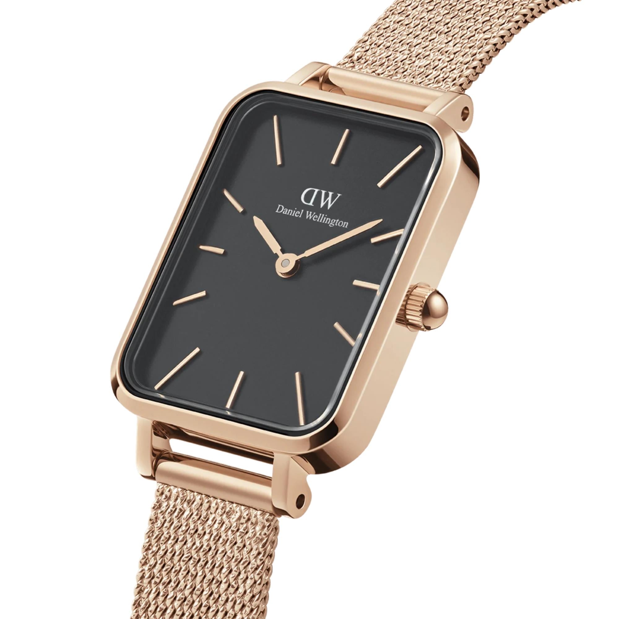 Daniel Wellington Quadro Pressed Melrose Black Dial Stainless Steel Strap Women's Watch DW00100432