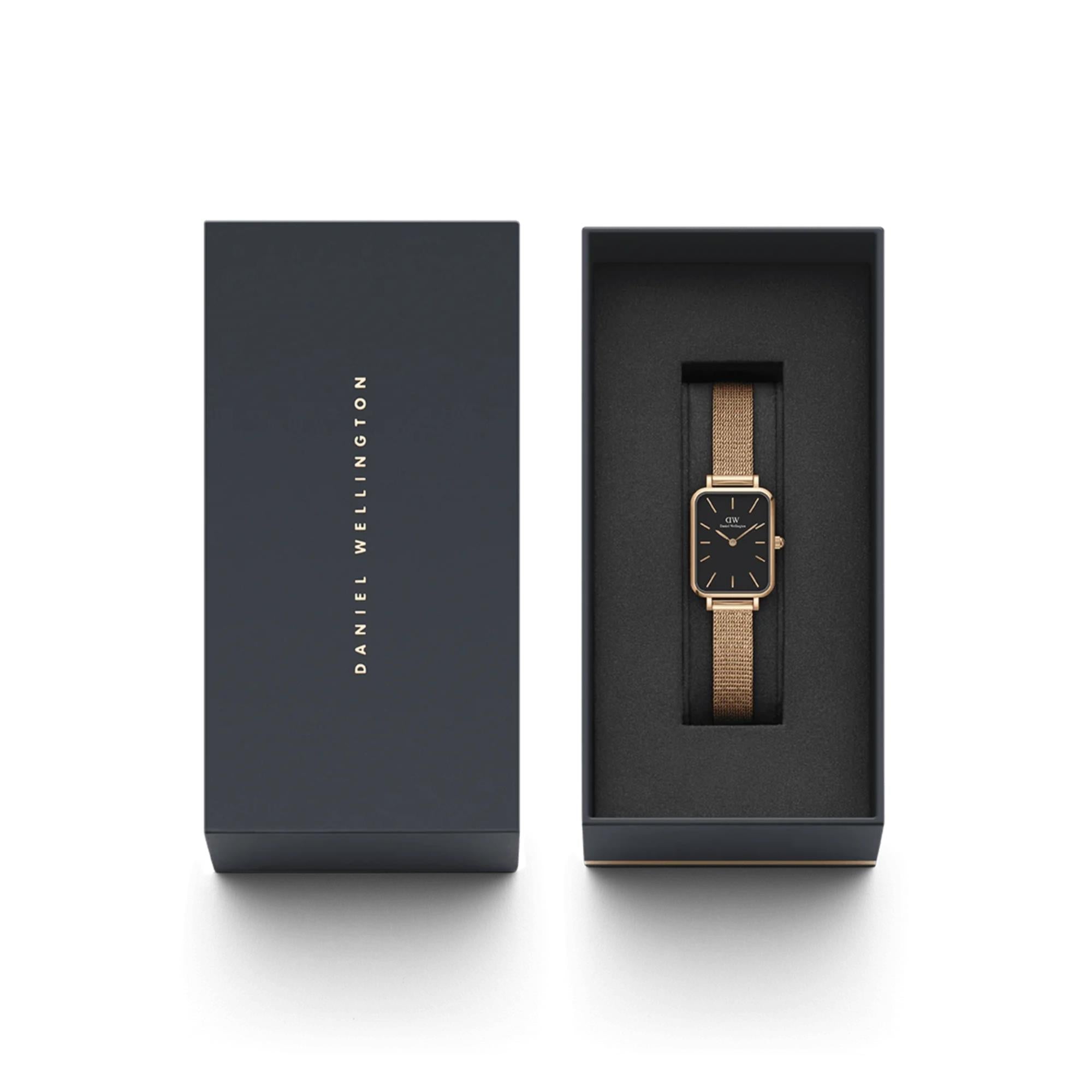 Daniel Wellington Quadro Pressed Melrose Black Dial Stainless Steel Strap Women's Watch DW00100432
