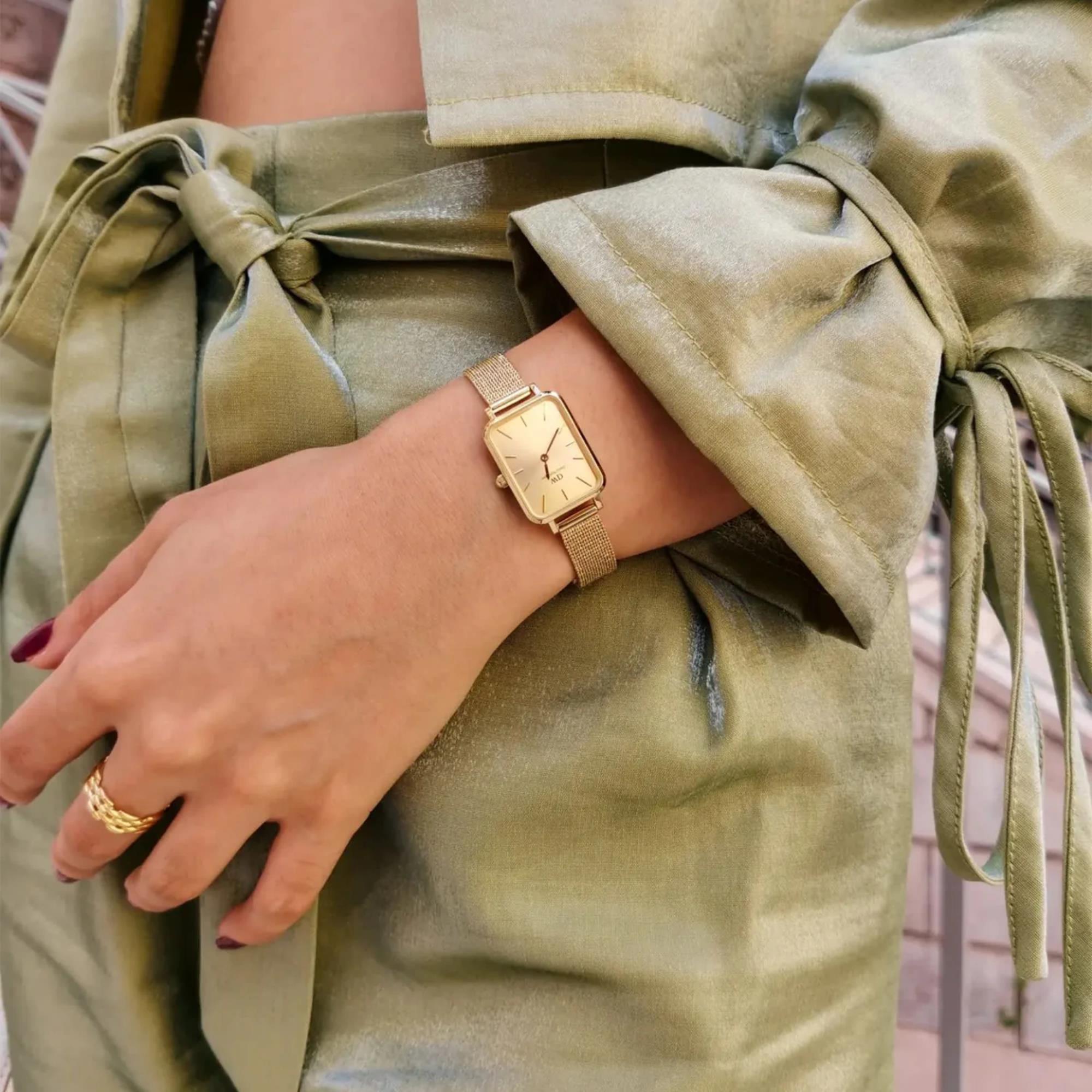 Daniel Wellington Quadro Unitone Gold Dial Stainless Steel Strap Women's Watch DW00100485