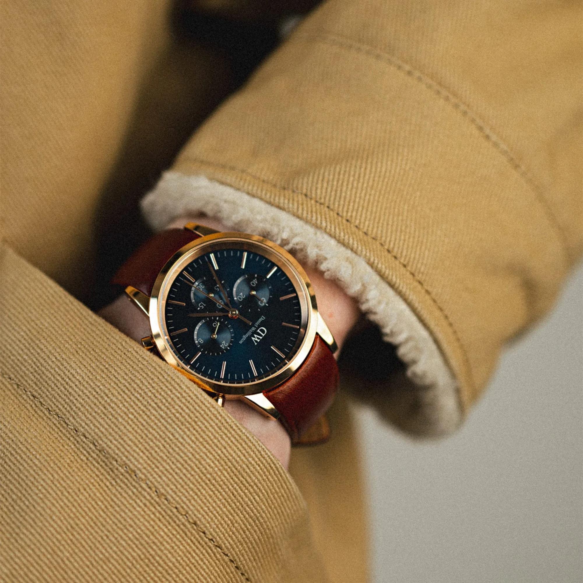 Daniel Wellington Iconic Chronograph Arctic Blue Dial Leather Strap Men's Watch DW00100639