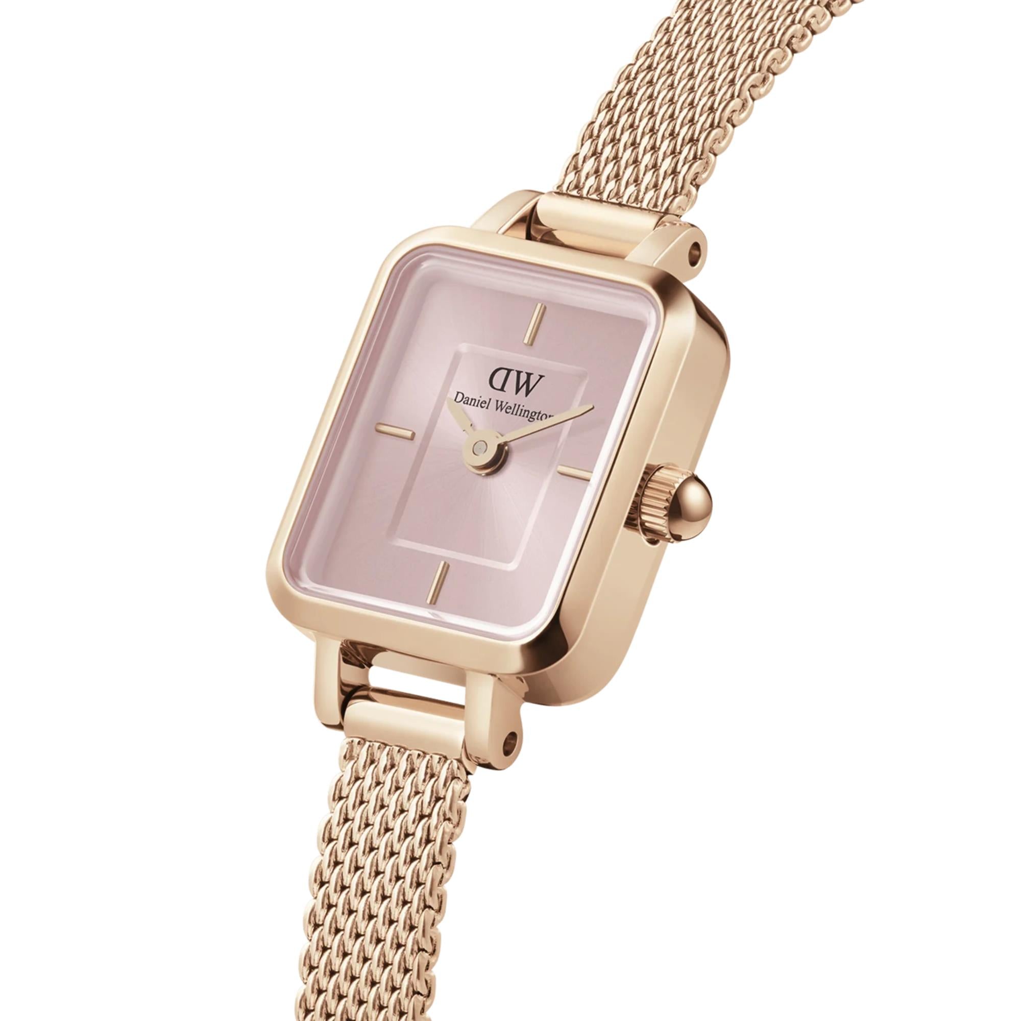 Daniel Wellington Quadro Pink Dial Stainless Steel Strap Women's Watch DW00100650