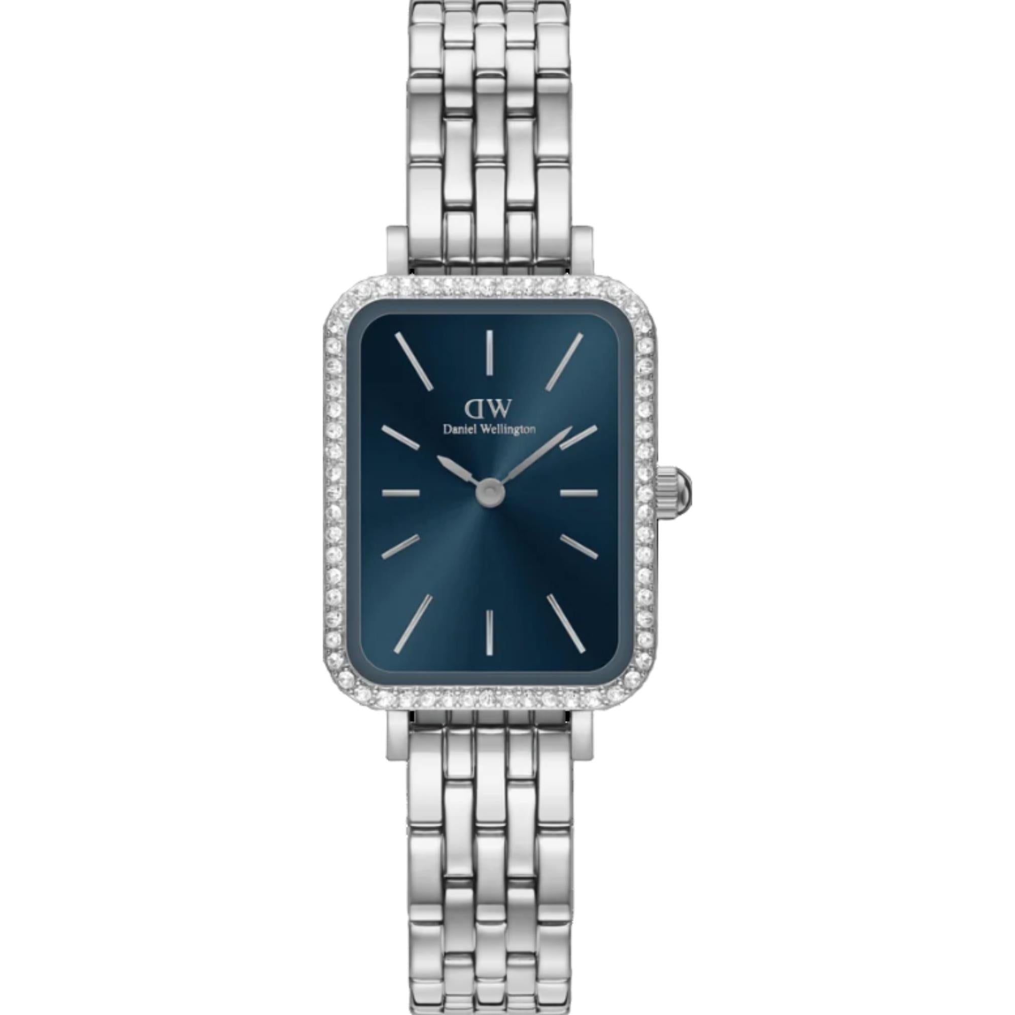 Daniel Wellington Quadro Arctic Blue Sunray Dial Stainless Steel Strap Women's Watch DW00100670