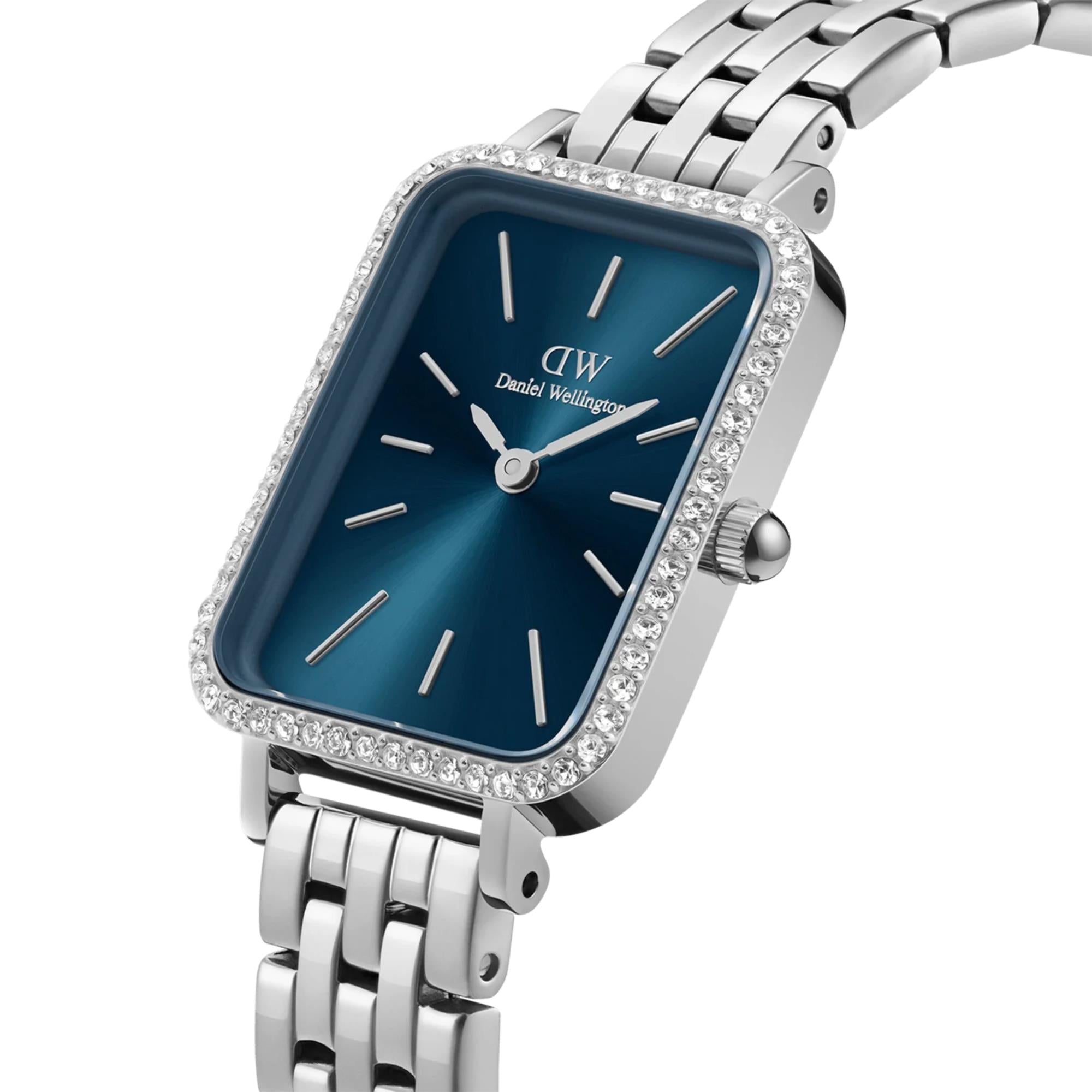 Daniel Wellington Quadro Arctic Blue Sunray Dial Stainless Steel Strap Women's Watch DW00100670