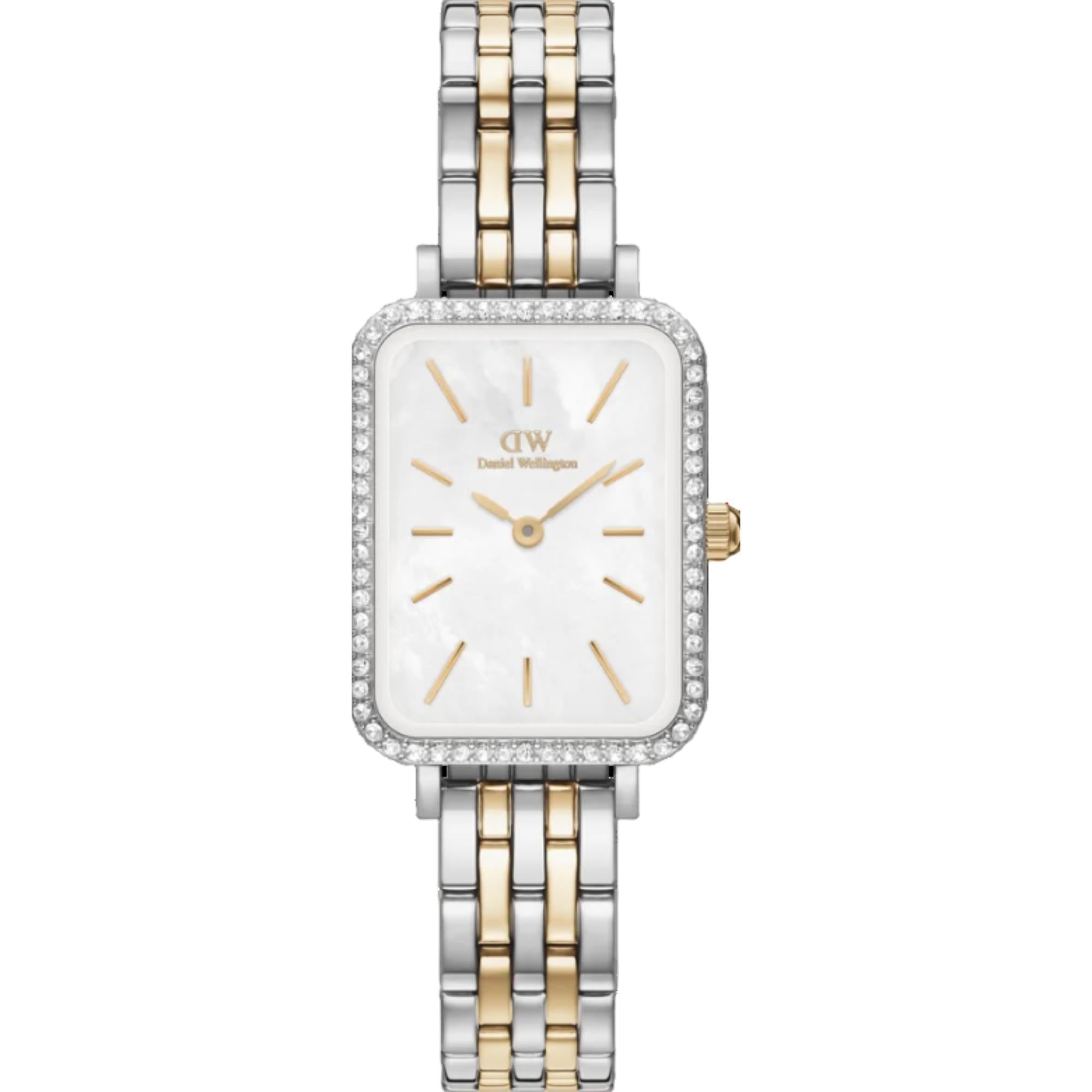 Daniel Wellington Quadro White Mother of Pearl Dial Stainless Steel Strap Women's Watch DW00100671