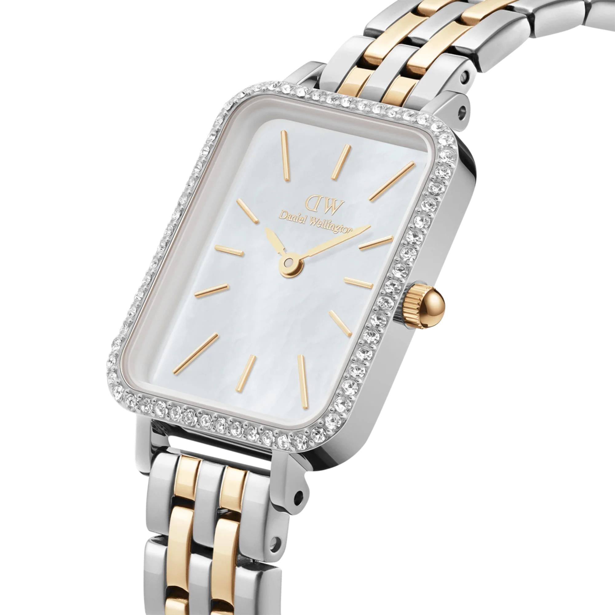 Daniel Wellington Quadro White Mother of Pearl Dial Stainless Steel Strap Women's Watch DW00100671