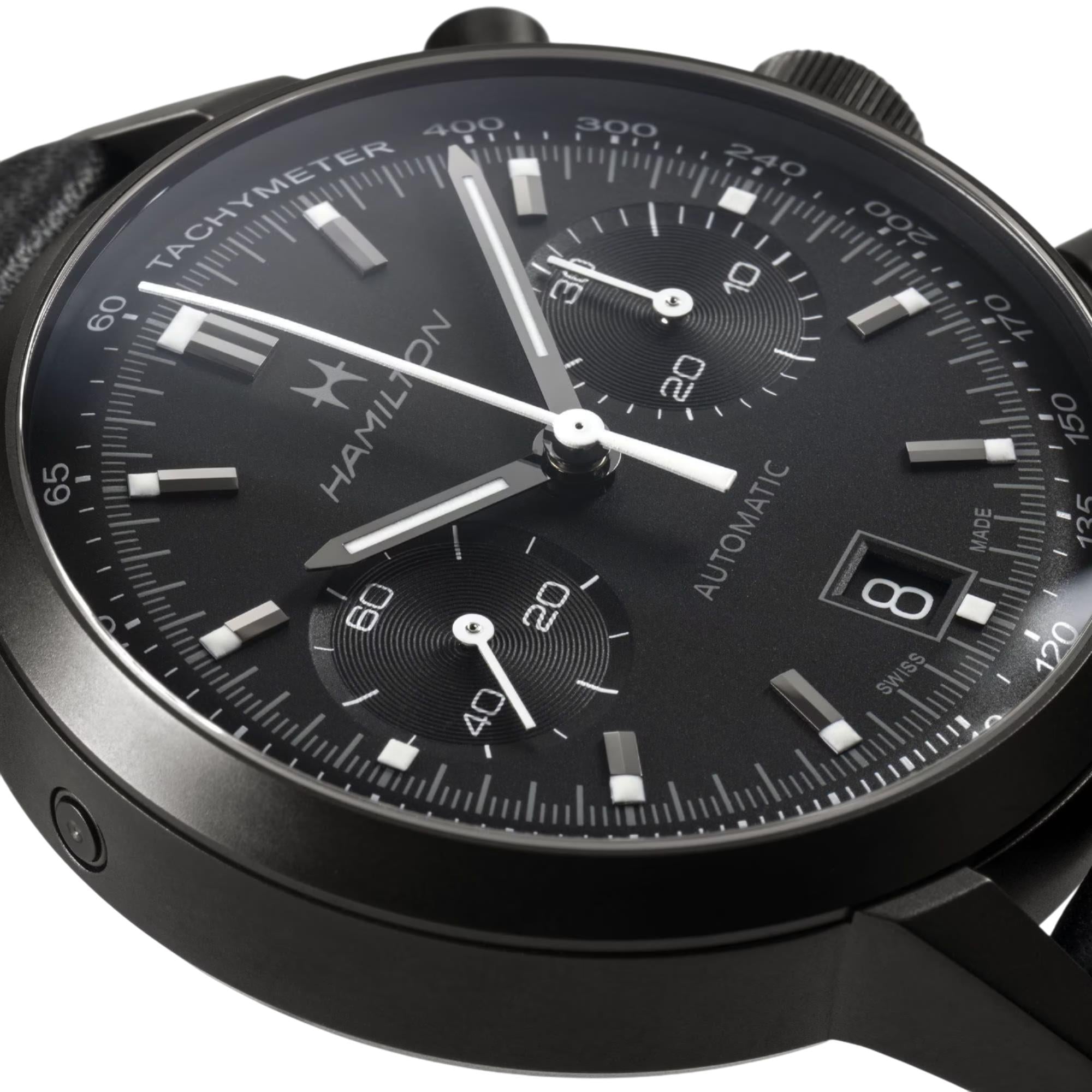 Hamilton American Classic Intra-Matic Black Dial Leather Strap Men's Watch H38446730