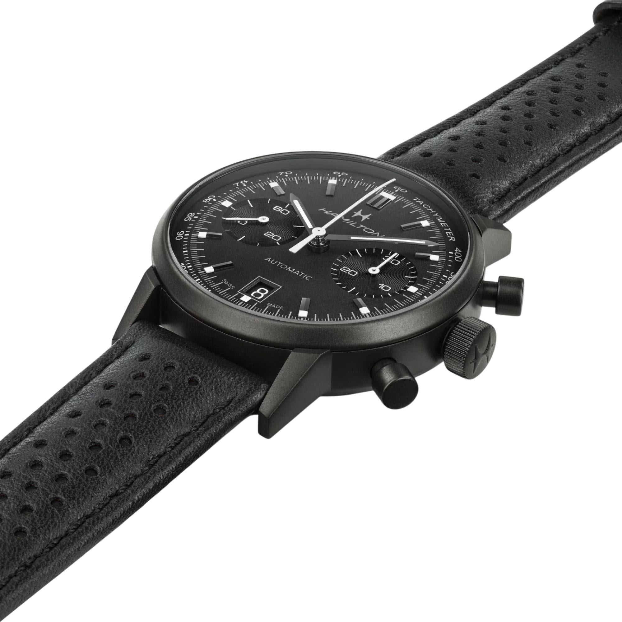 Hamilton American Classic Intra-Matic Black Dial Leather Strap Men's Watch H38446730