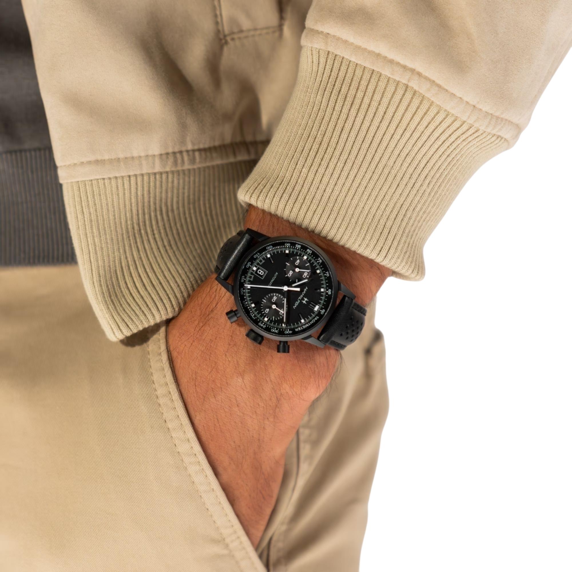 Hamilton American Classic Intra-Matic Black Dial Leather Strap Men's Watch H38446730