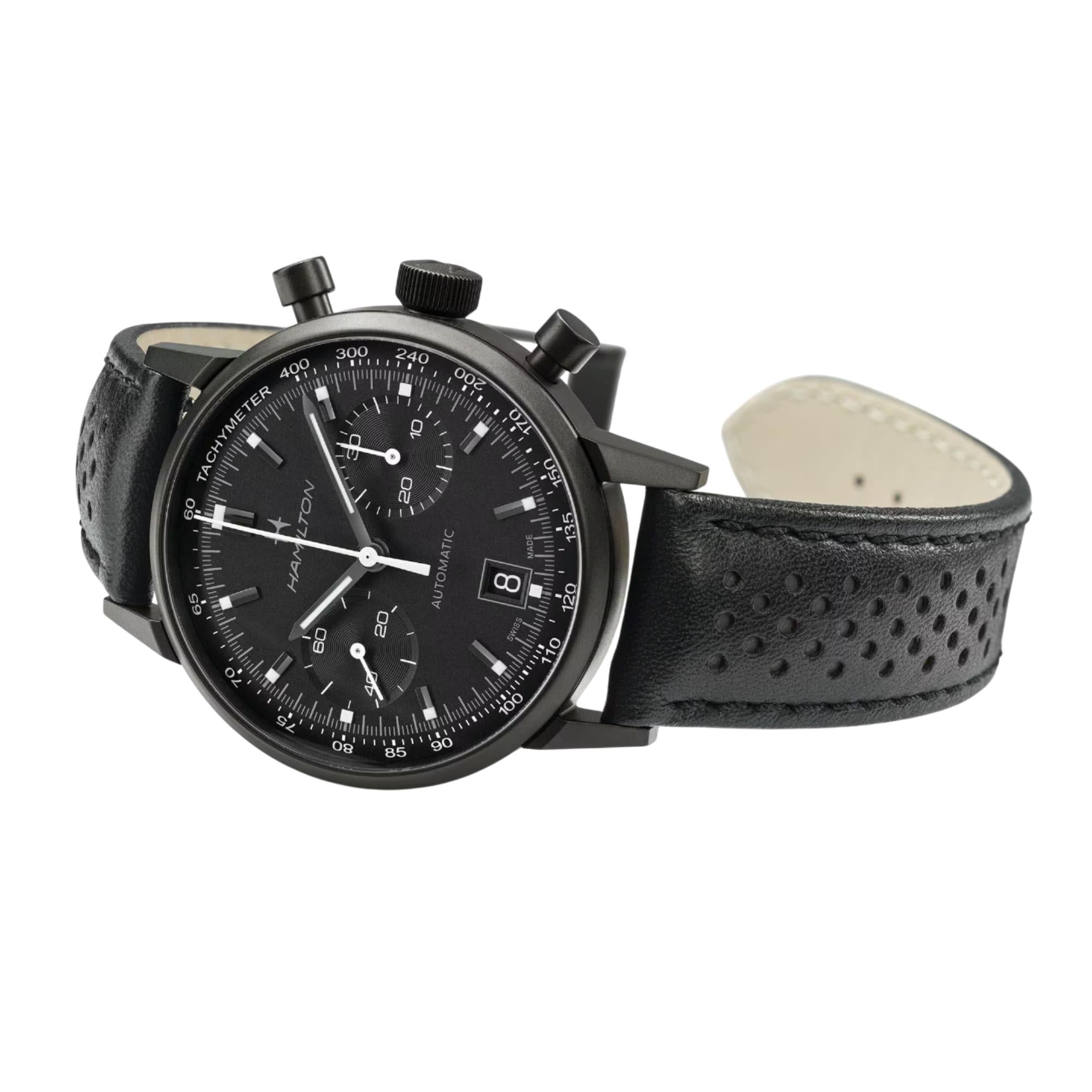 Hamilton American Classic Intra-Matic Black Dial Leather Strap Men's Watch H38446730