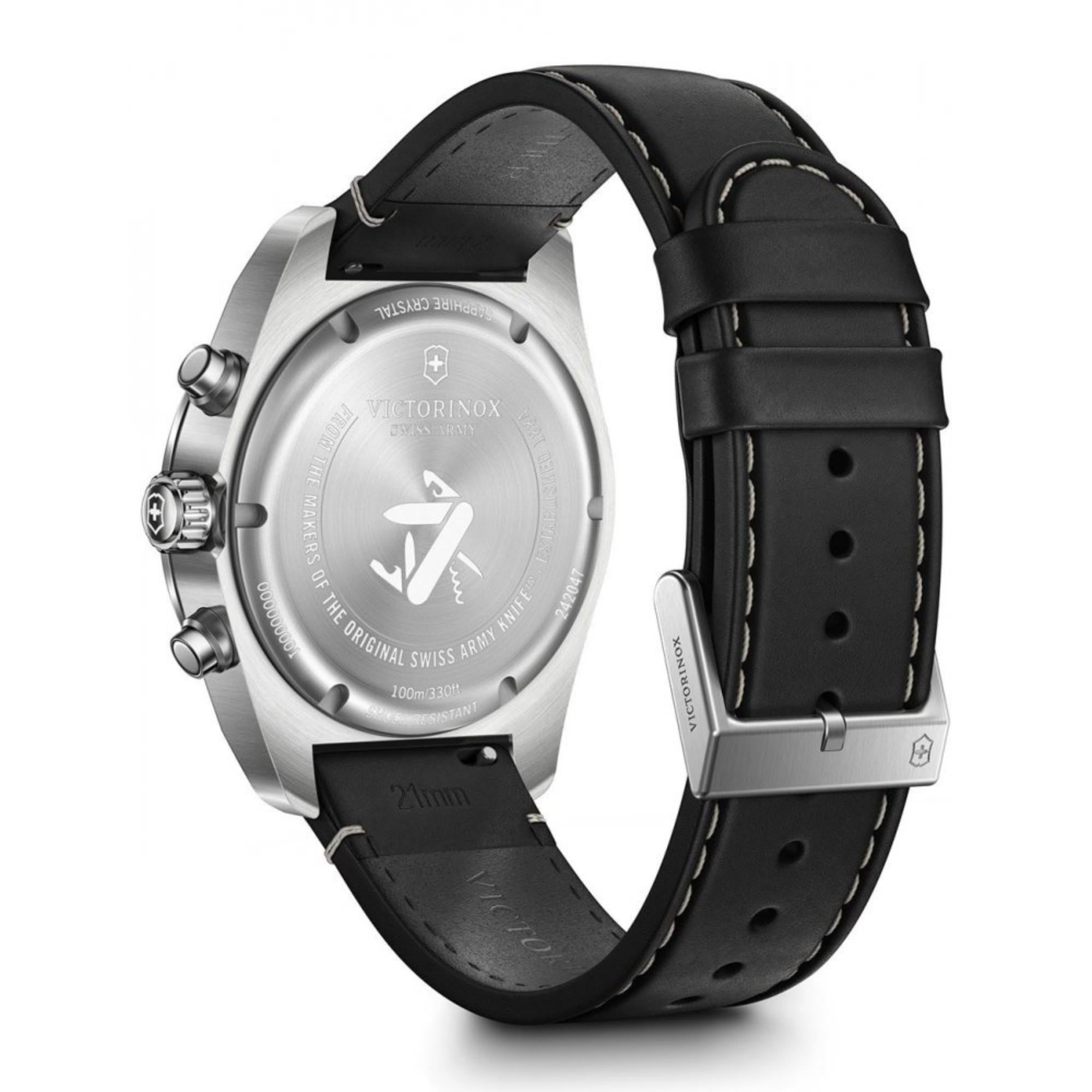 Victorinox Swiss Army Herren Chronograph Blue Dial Black Leather Strap Men's Watch 242047