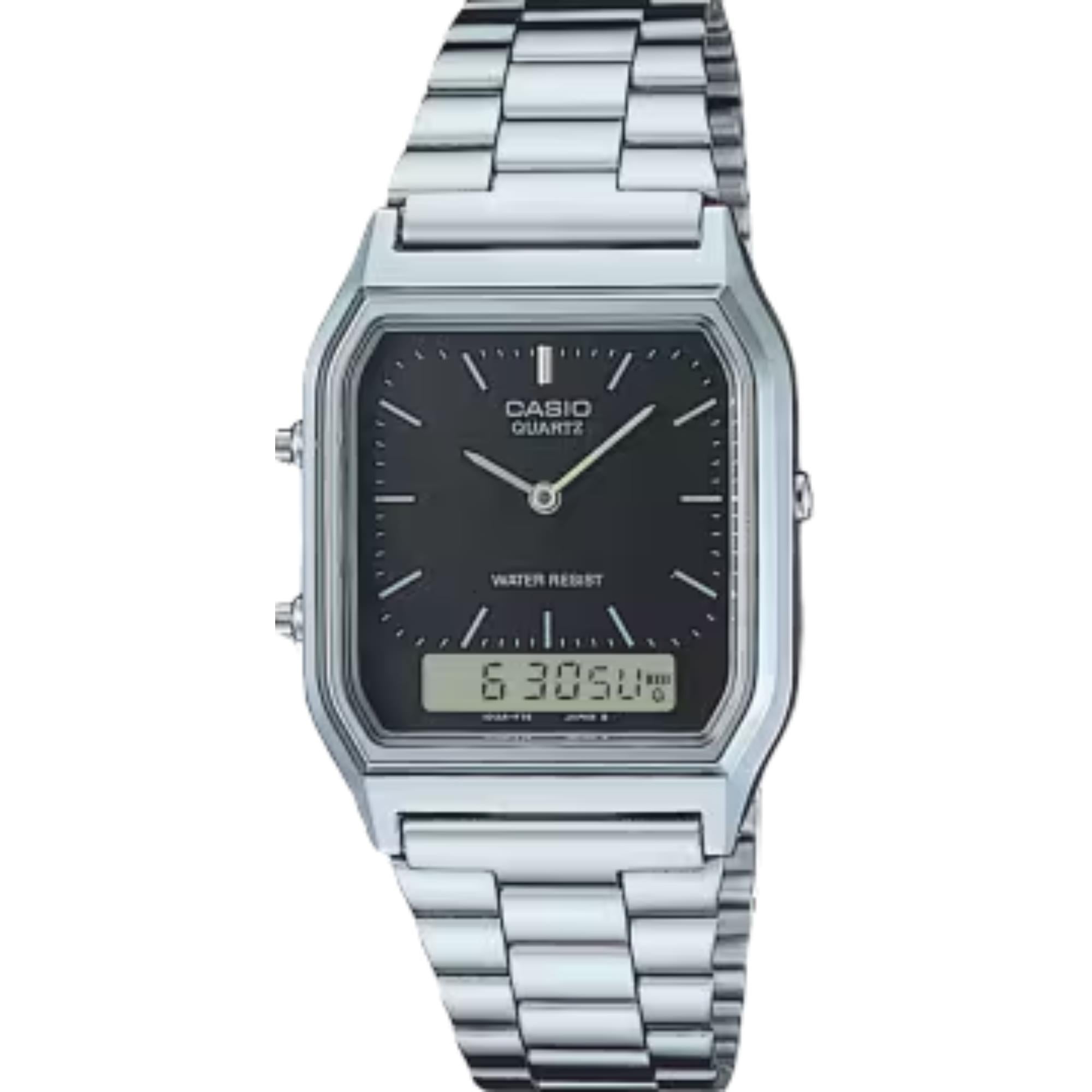 Casio Collection Quartz Black Dial Steel Strap Unisex Watch AQ-230A-1DMQYES