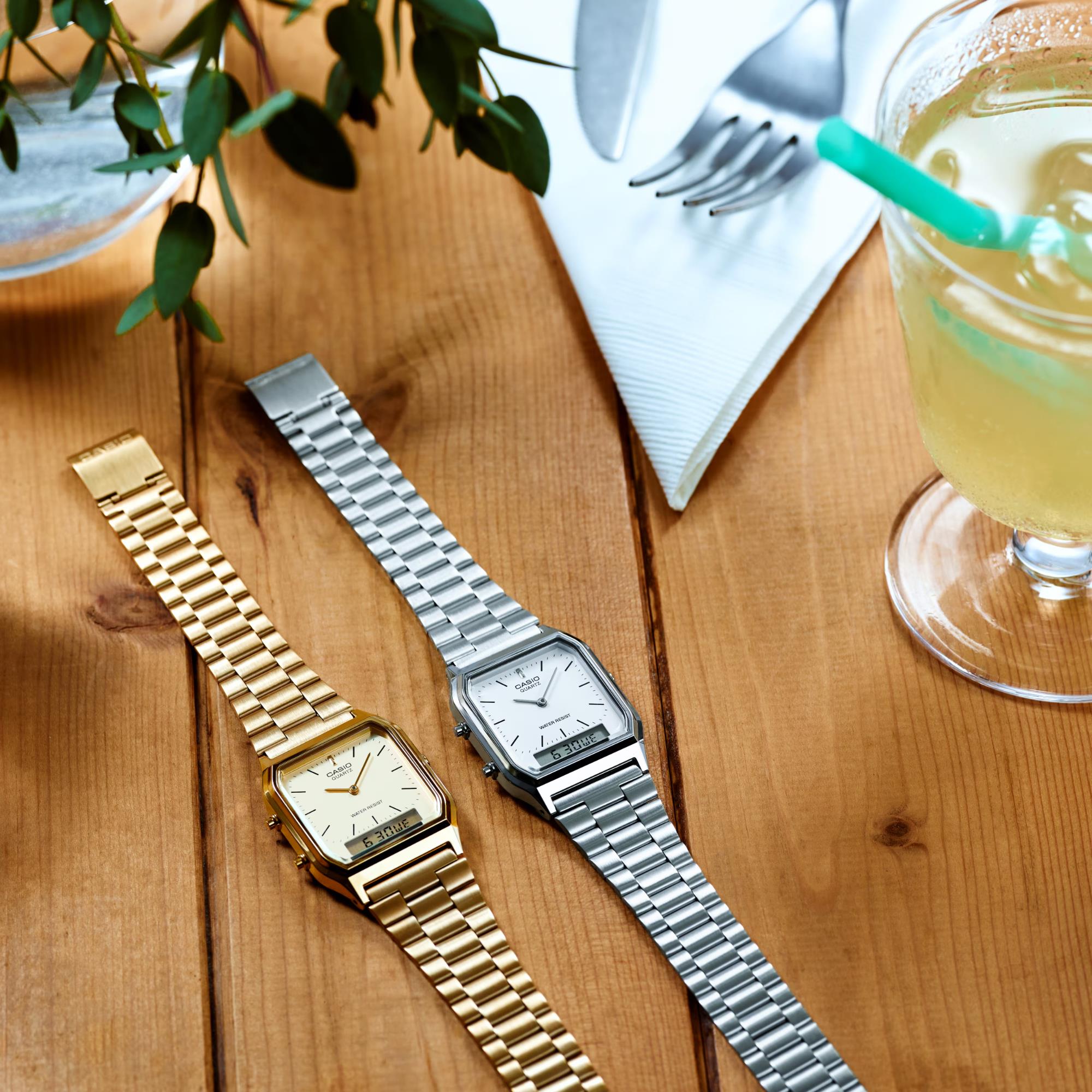 Casio Collection Vintage Ana-Digi Gold Dial Steel Strap Unisex Watch AQ-230GA-9DMQYES