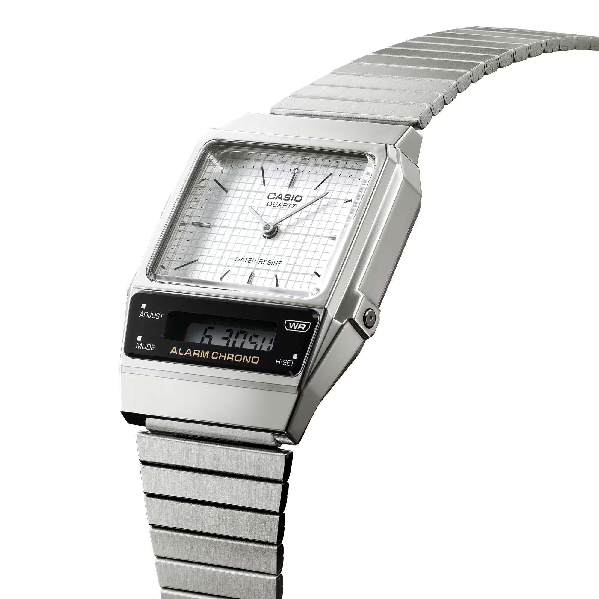 Casio Vintage Digital Analog Dial Stainless Steel Strap Unisex Watch AQ-800E-7AEF