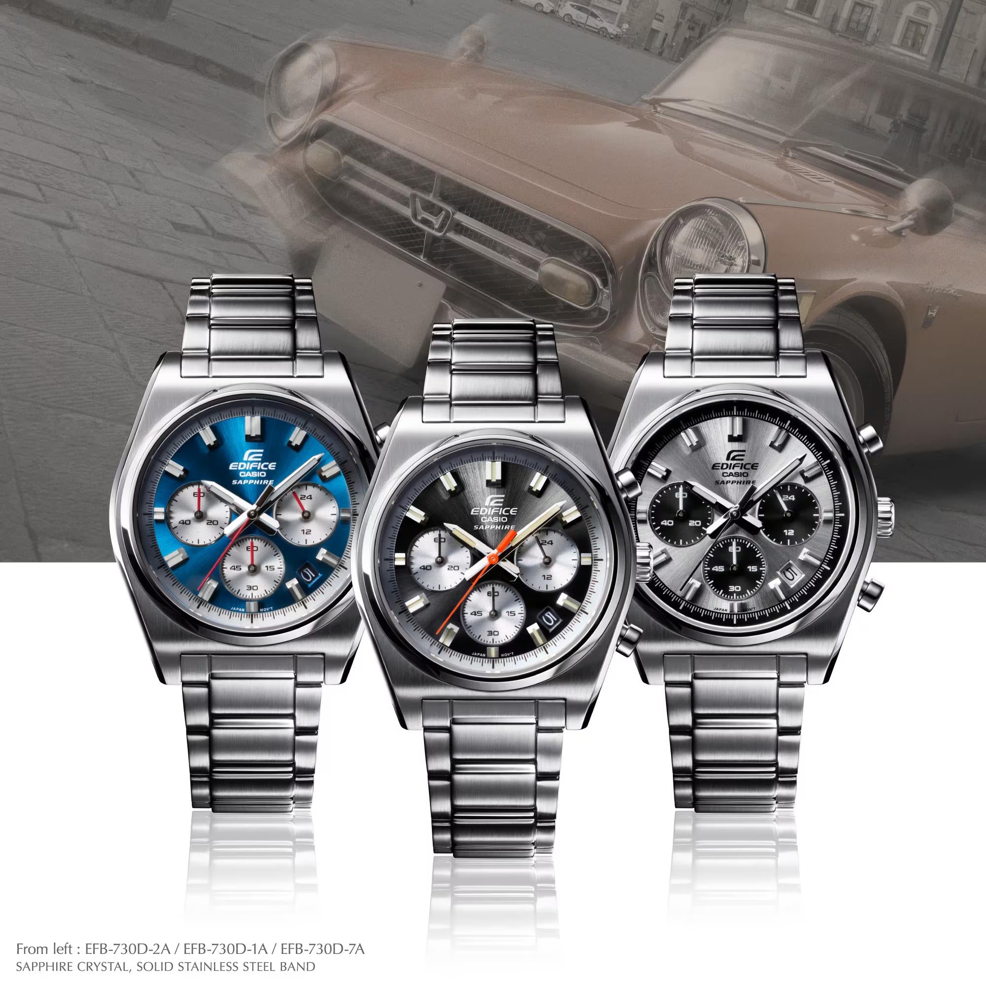 Casio EDIFICE Motorsports Chronograph Blue Sunray Dial Stainless Steel Strap Men's Watch EFB-730D-2AVUEF