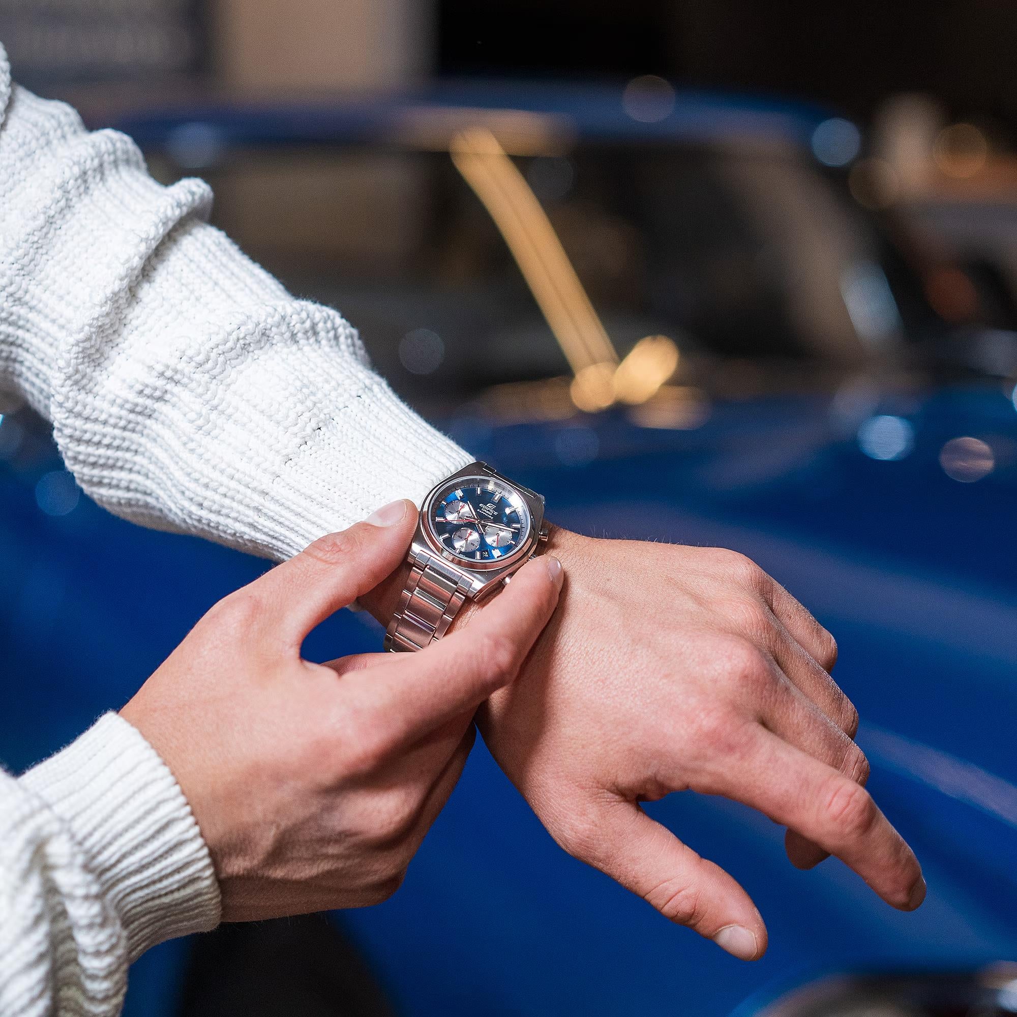 Casio EDIFICE Motorsports Chronograph Blue Sunray Dial Stainless Steel Strap Men's Watch EFB-730D-2AVUEF