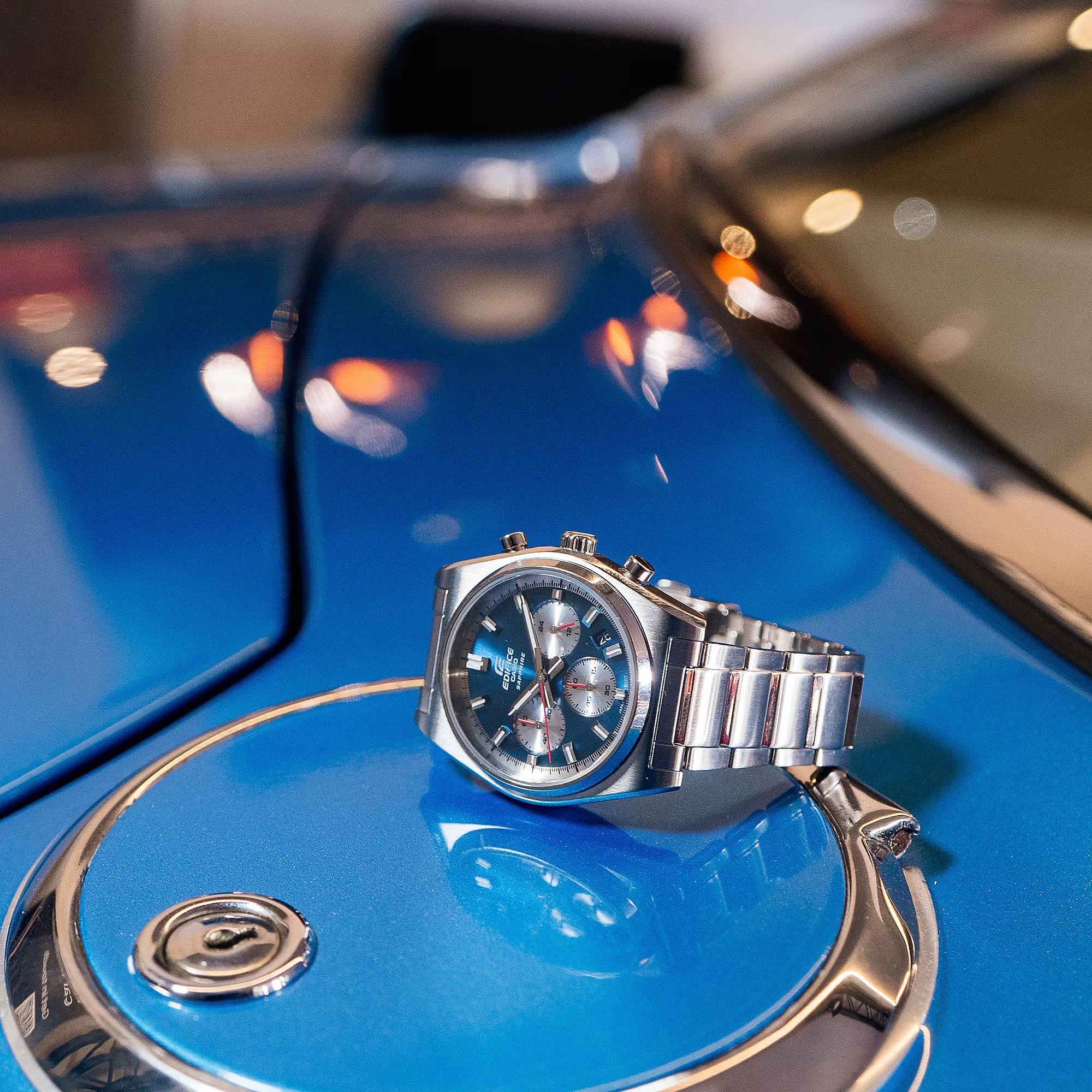 Casio EDIFICE Motorsports Chronograph Blue Sunray Dial Stainless Steel Strap Men's Watch EFB-730D-2AVUEF
