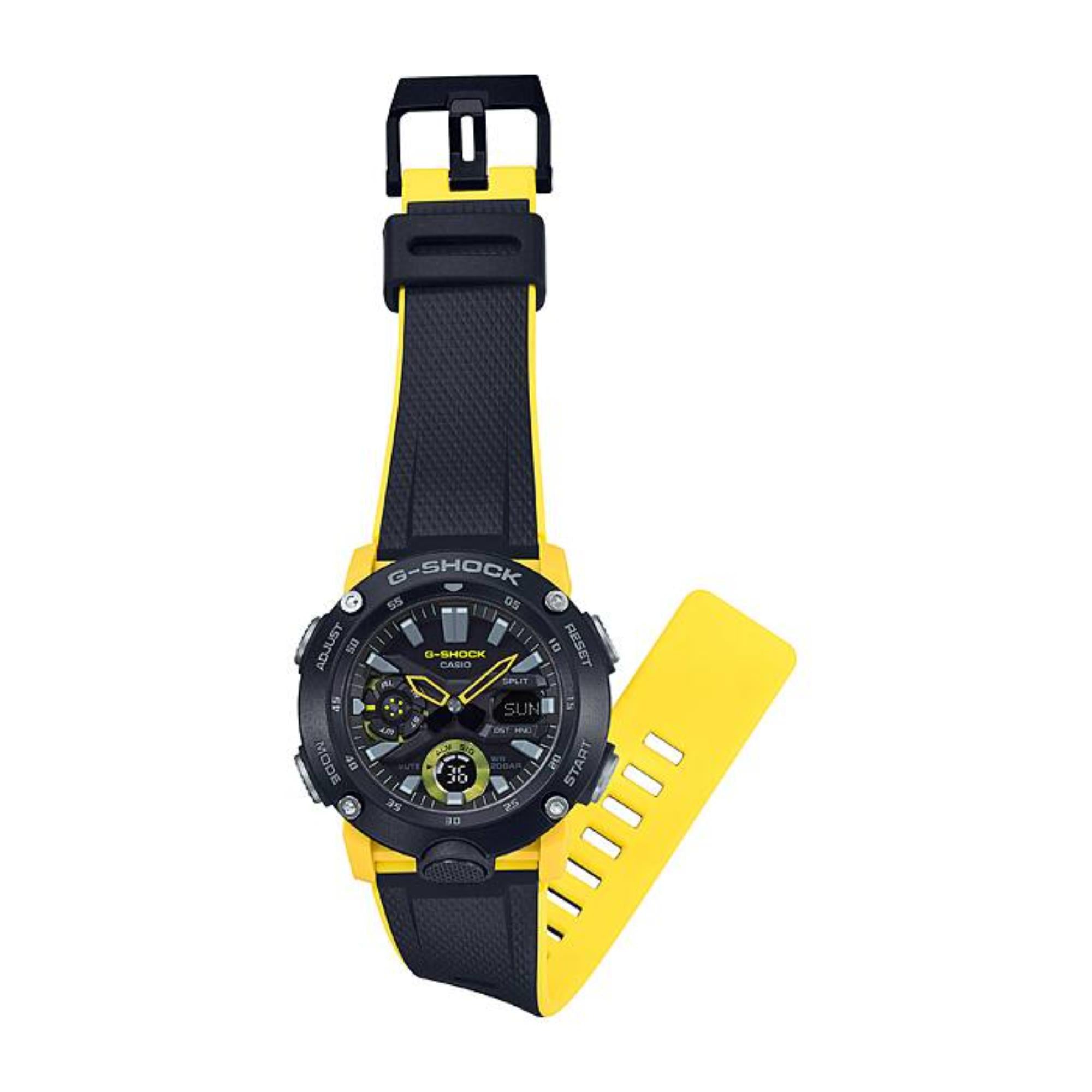 Casio G-Shock Carbon Core Guard Black Dial Yellow Resin Strap Men's Watch GA-2000-1A9ER