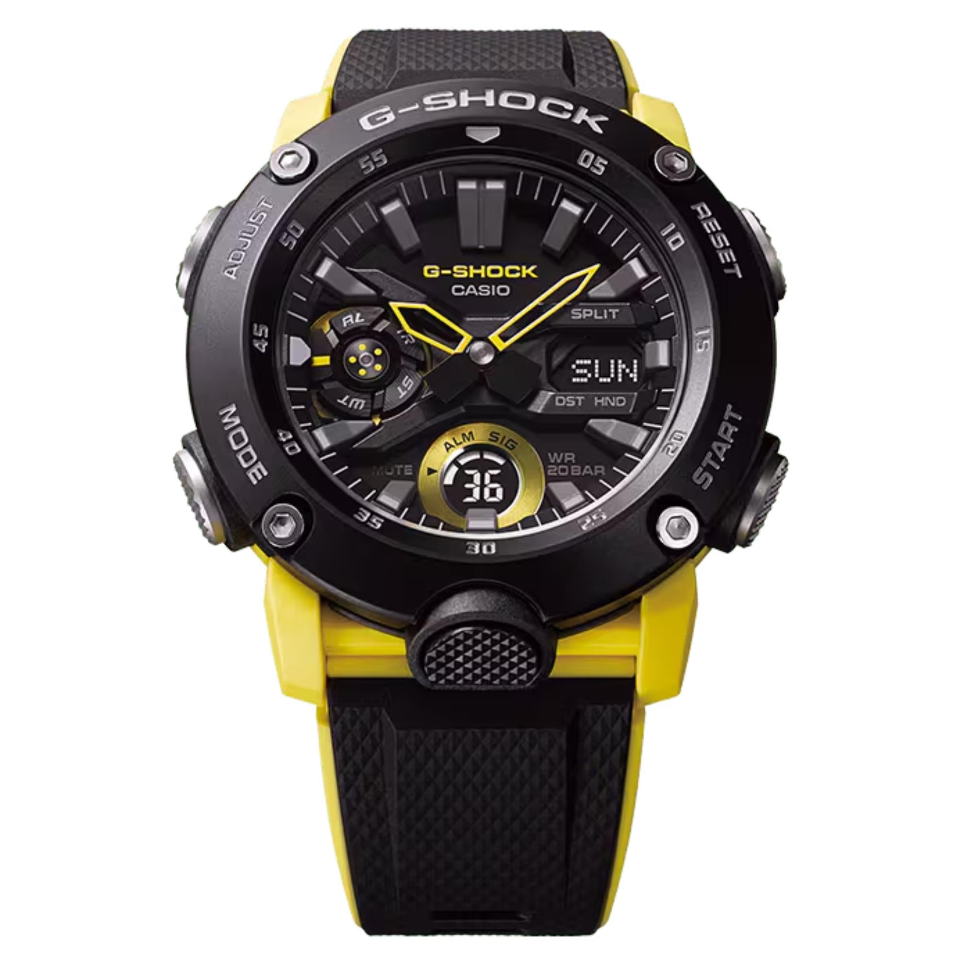 Casio G-Shock Carbon Core Guard Black Dial Yellow Resin Strap Men's Watch GA-2000-1A9ER