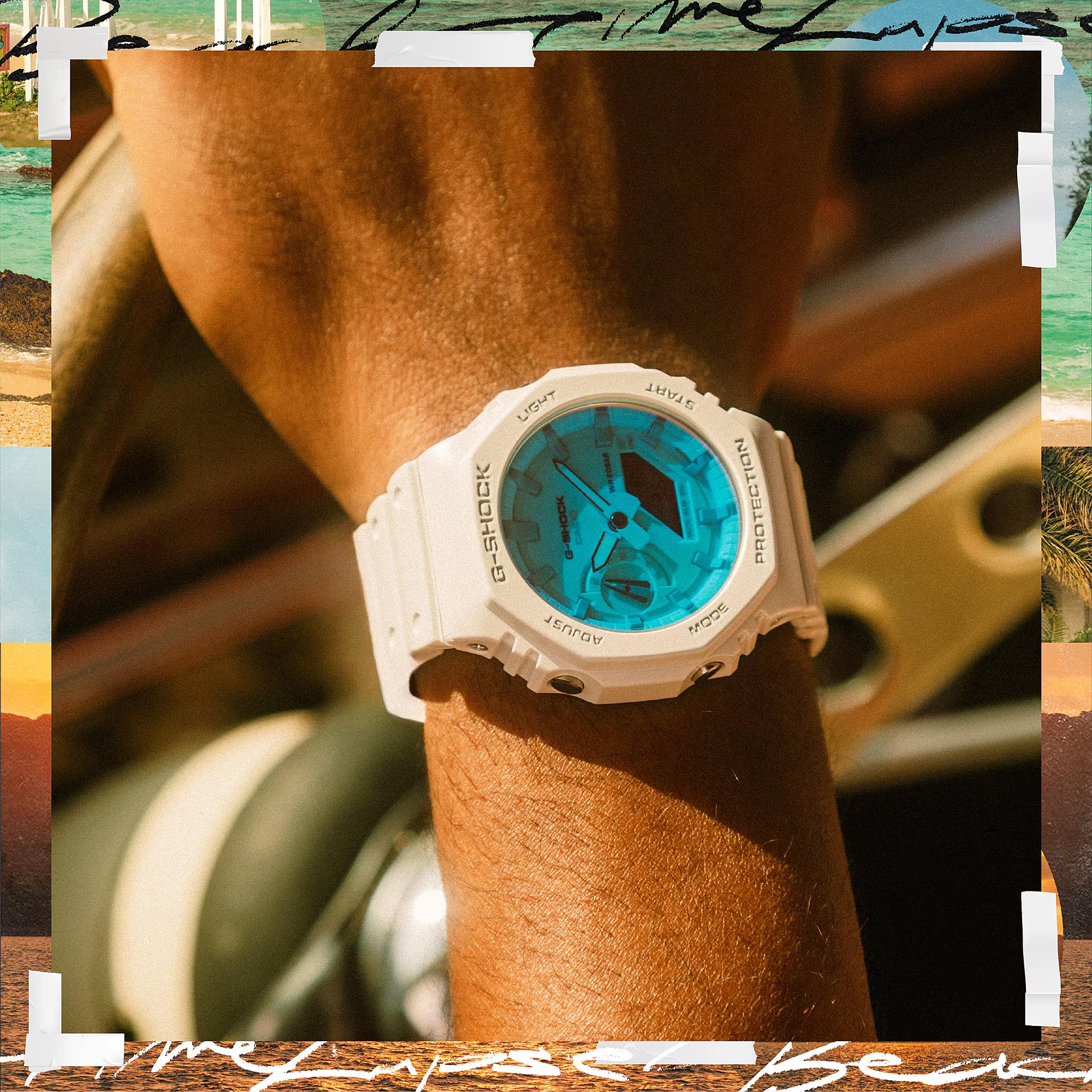 Casio G-Shock Blue Digital White Resin Strap Men's Watch GA-2100TL-7AER