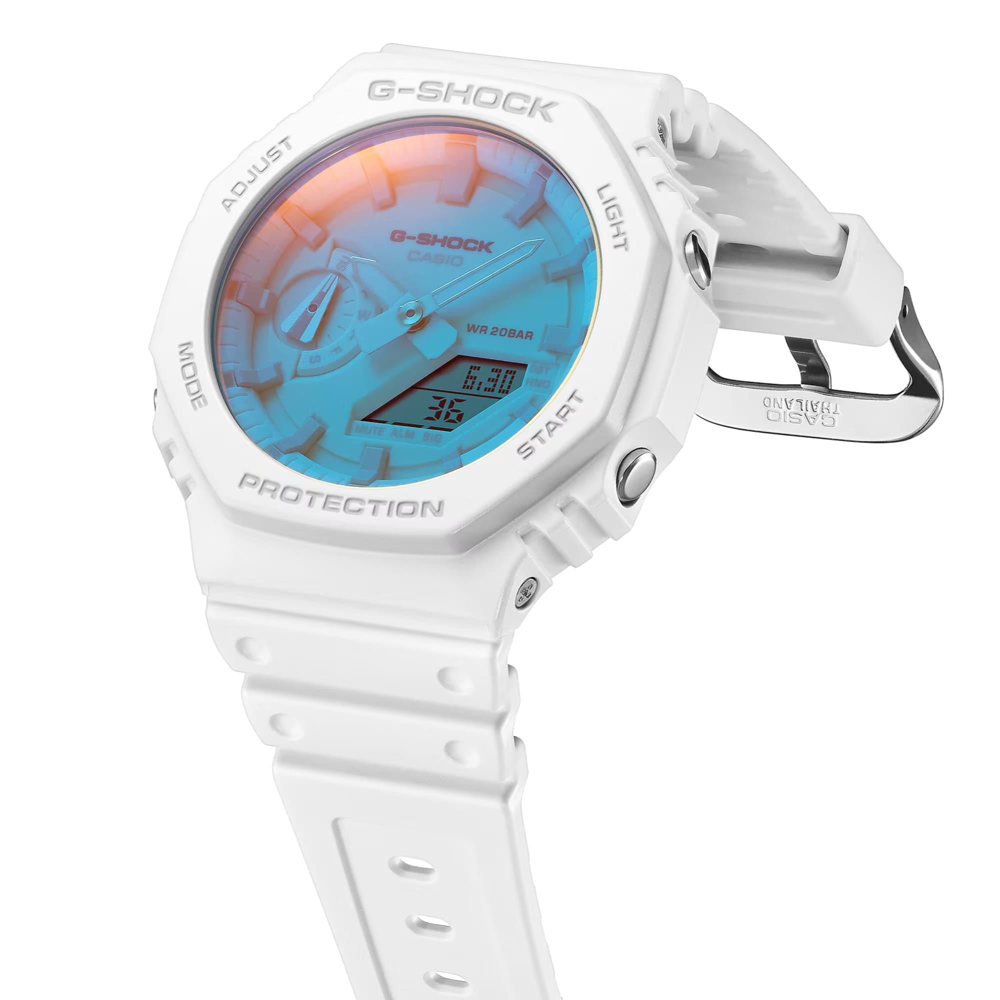 Casio G-Shock Blue Digital White Resin Strap Men's Watch GA-2100TL-7AER