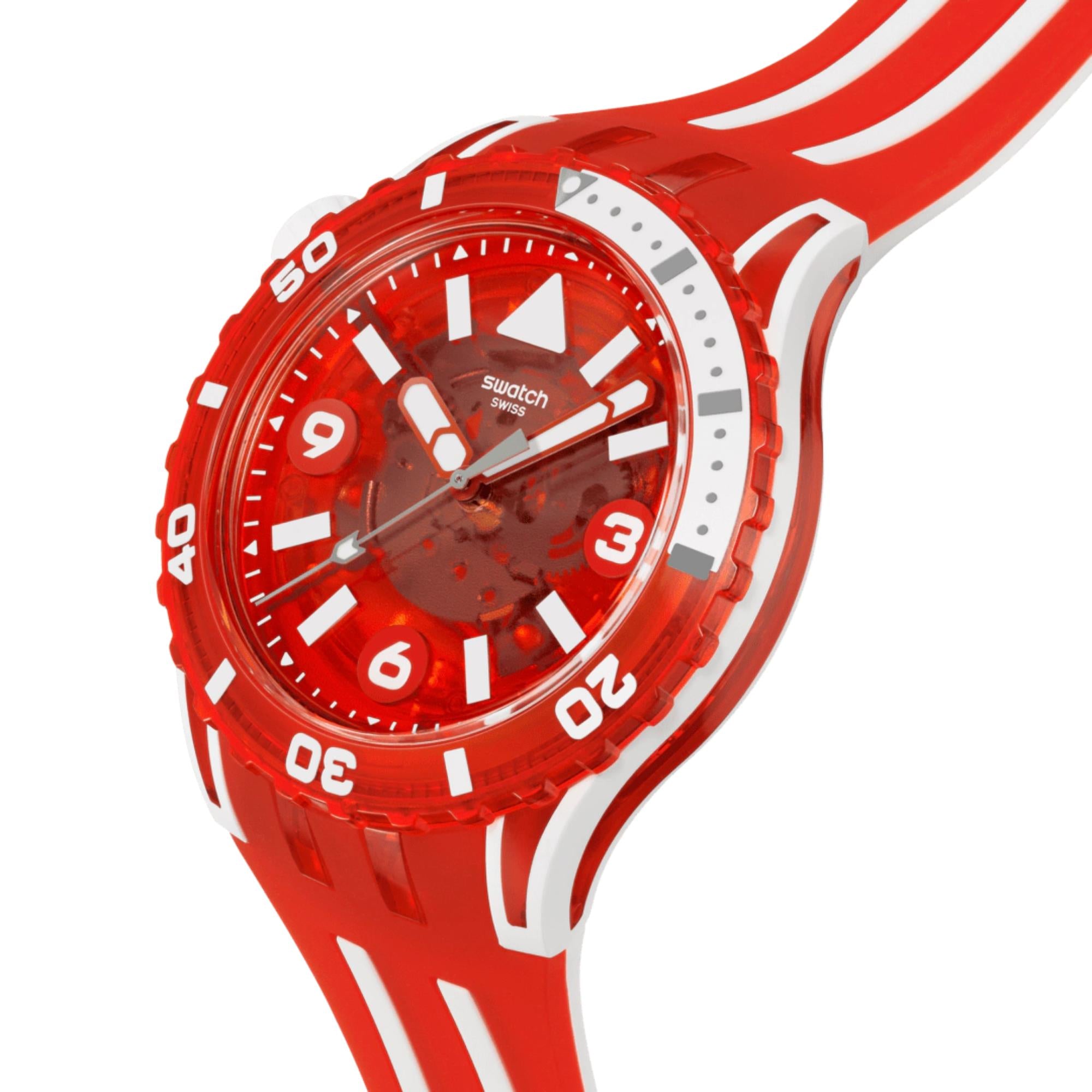 Swatch SCUBAQUA Lion's Mane Red Bioceramic Dial Silicone Strap Unisex Watch SSCU09R100