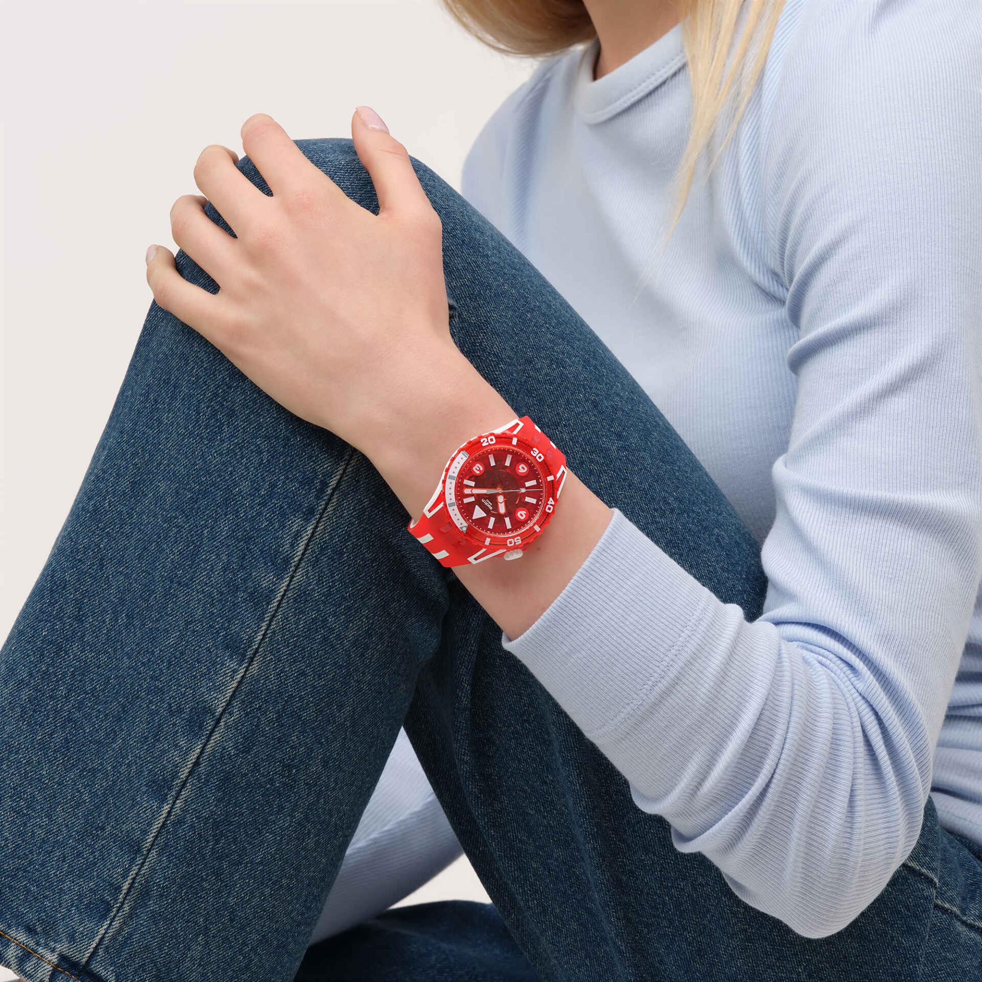 Swatch SCUBAQUA Lion's Mane Red Bioceramic Dial Silicone Strap Unisex Watch SSCU09R100