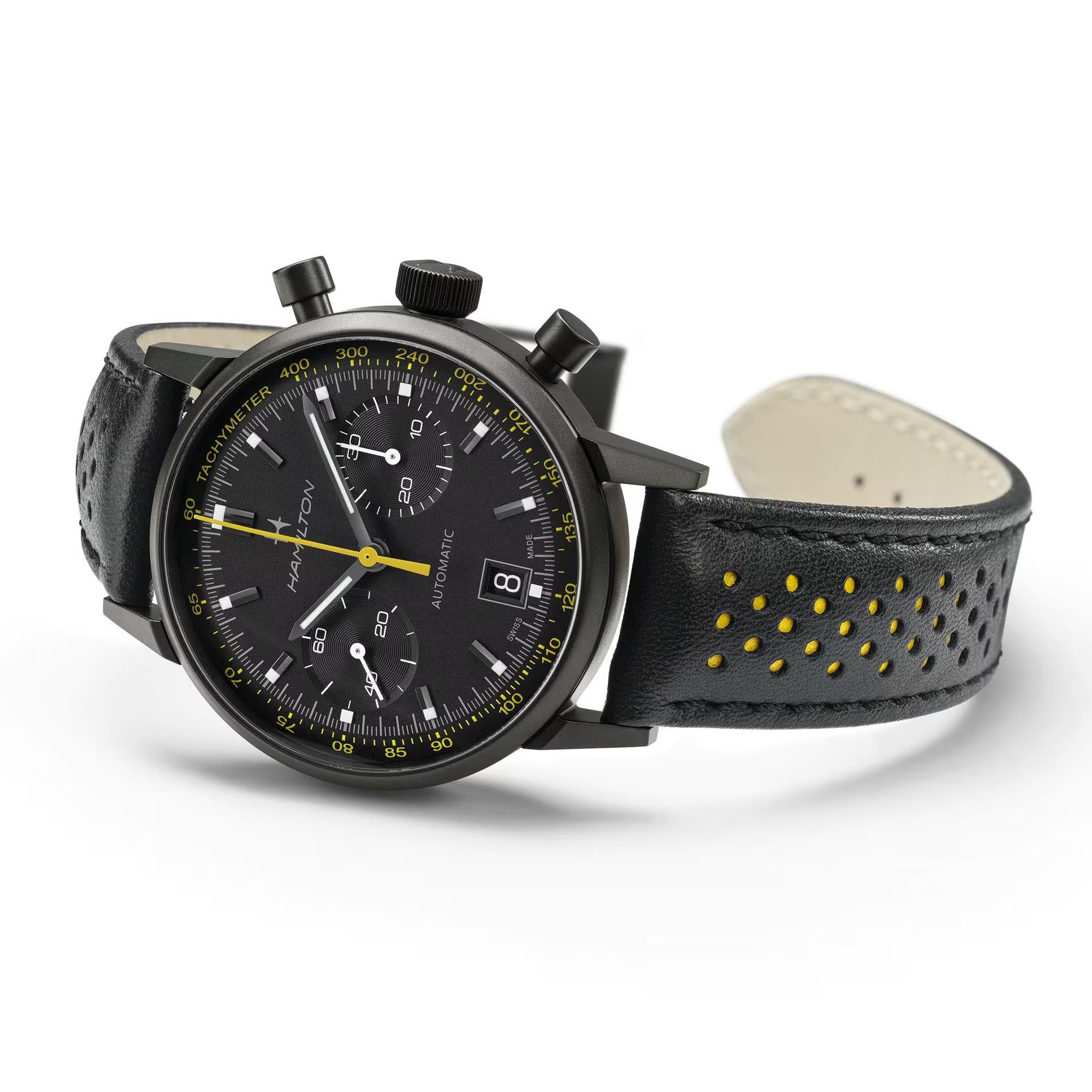 Hamilton American Classic Intra-matic Automatic Black Dial Leather Stap Men's Watch H38446731