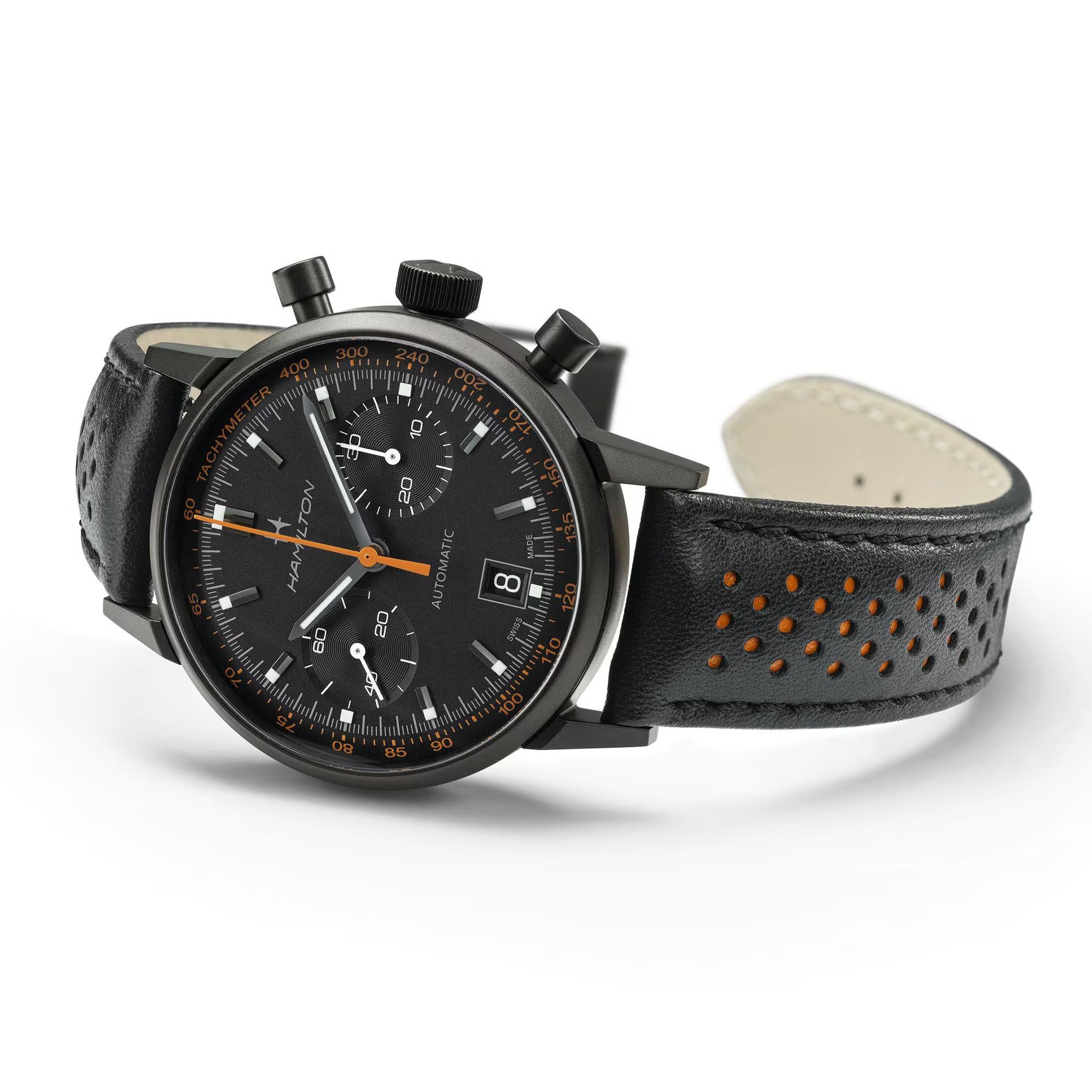 Hamilton American Classic Intra-matic Automatic Black Dial Leather Stap Men's Watch H38446732