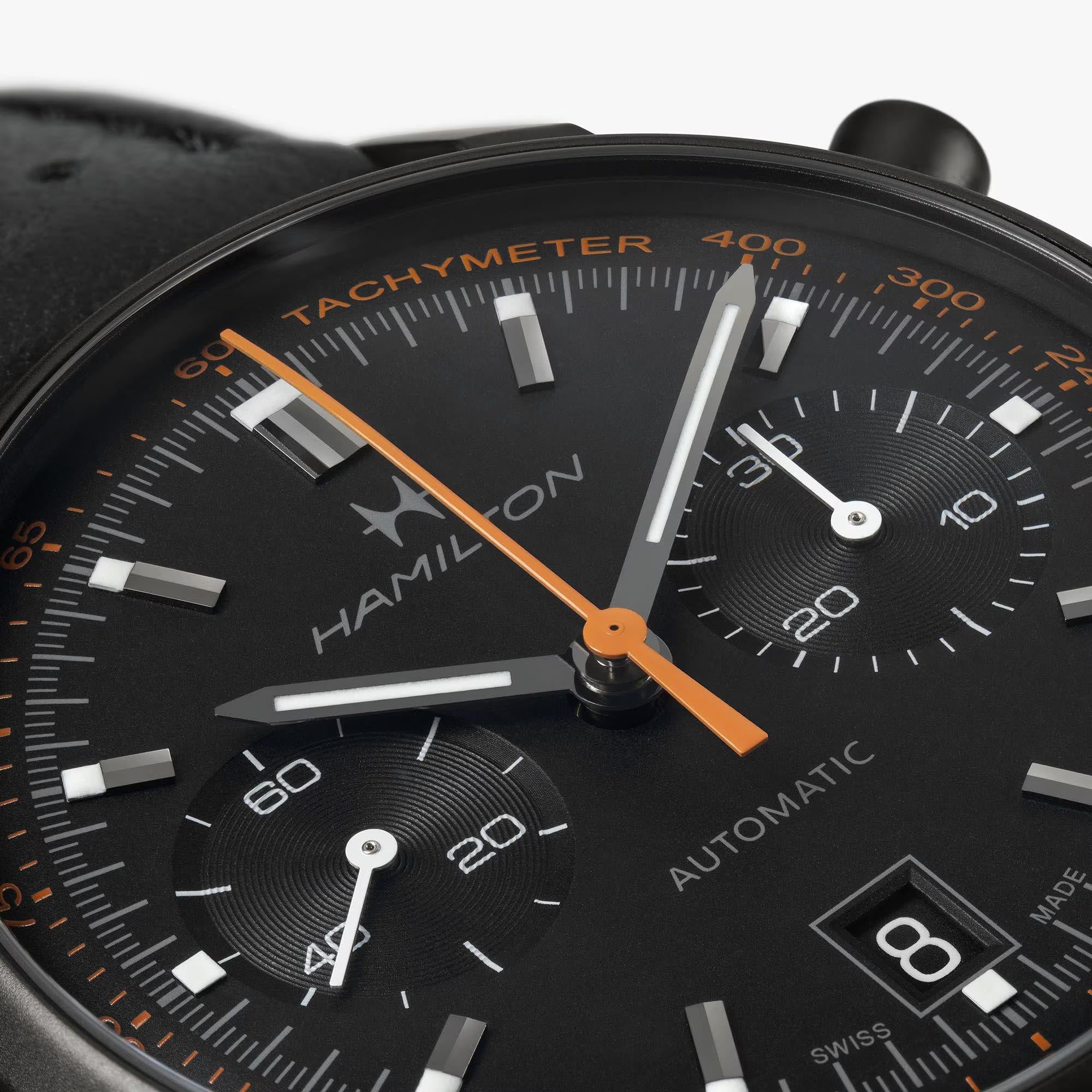 Hamilton American Classic Intra-matic Automatic Black Dial Leather Stap Men's Watch H38446732