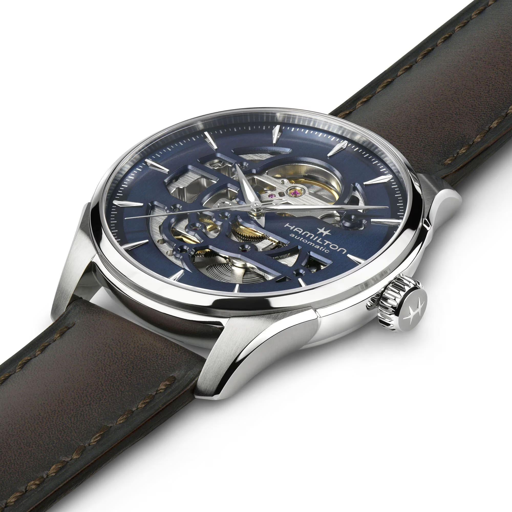 Hamilton Jazzmaster Skeleton Automatic Blue Dial Leather Strap Men's Watch H42535541