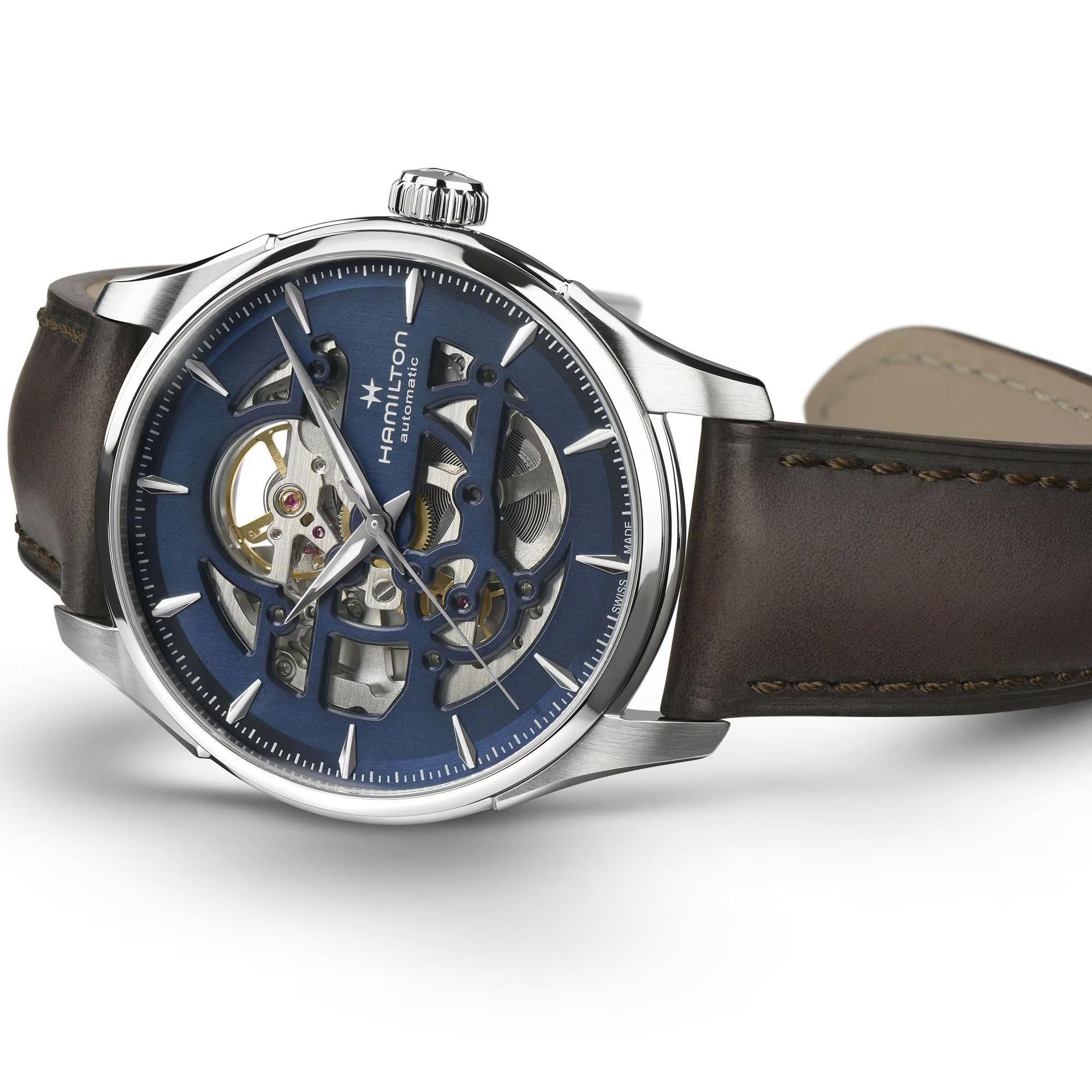 Hamilton Jazzmaster Skeleton Automatic Blue Dial Leather Strap Men's Watch H42535541