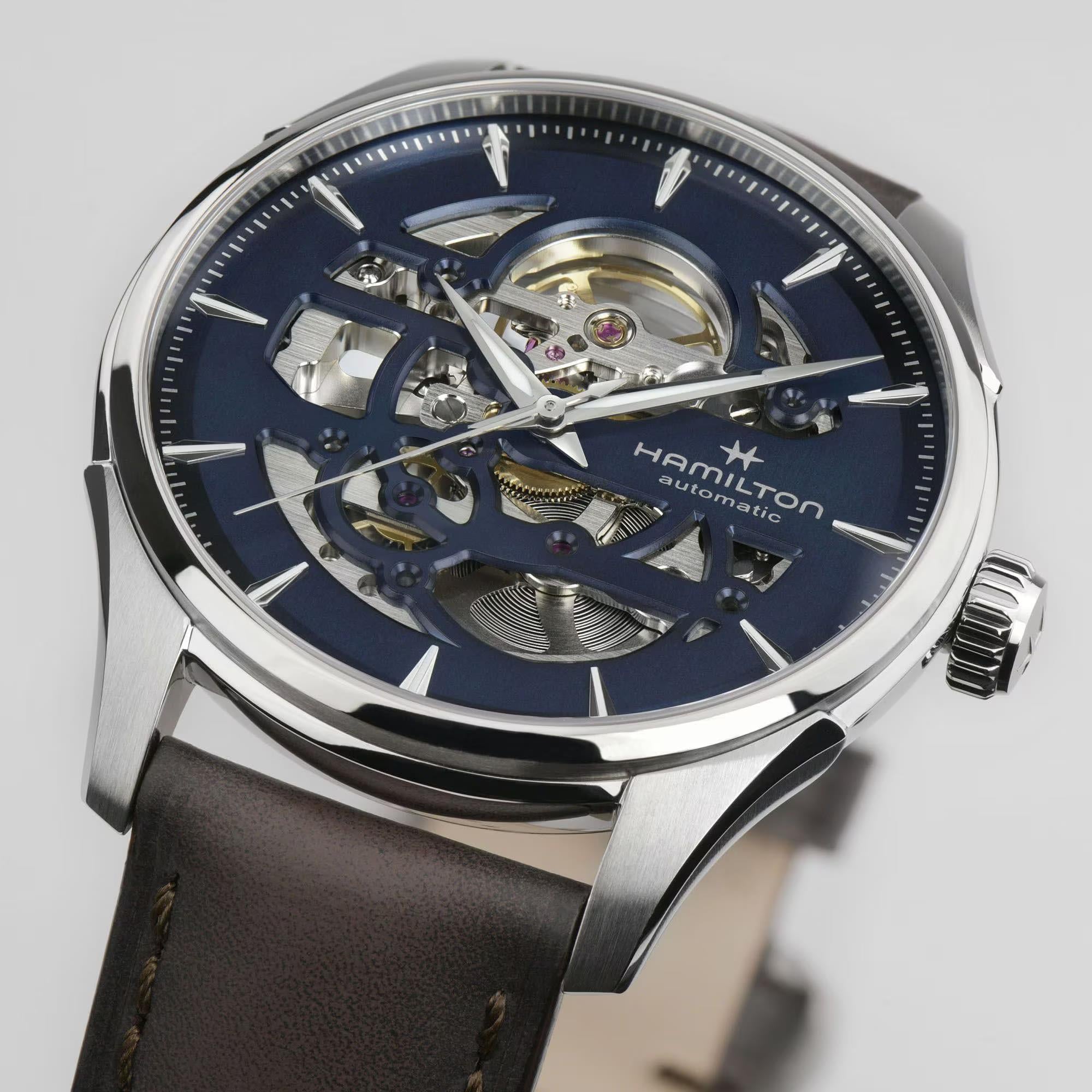 Hamilton Jazzmaster Skeleton Automatic Blue Dial Leather Strap Men's Watch H42535541