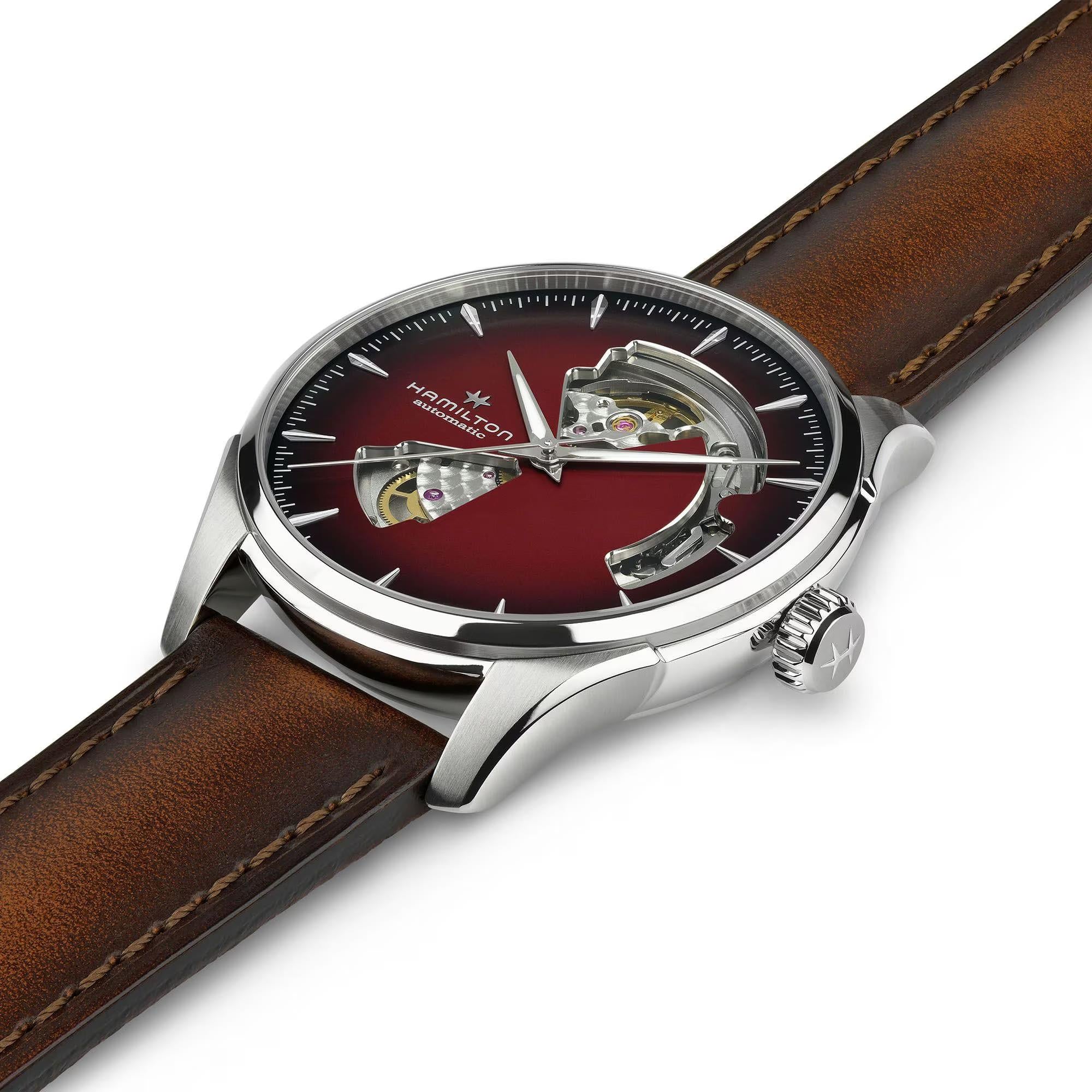 Hamilton Jazzmaster Open Heart Automatic Burgundy Dial Leather Strap Men's Watch H32675570