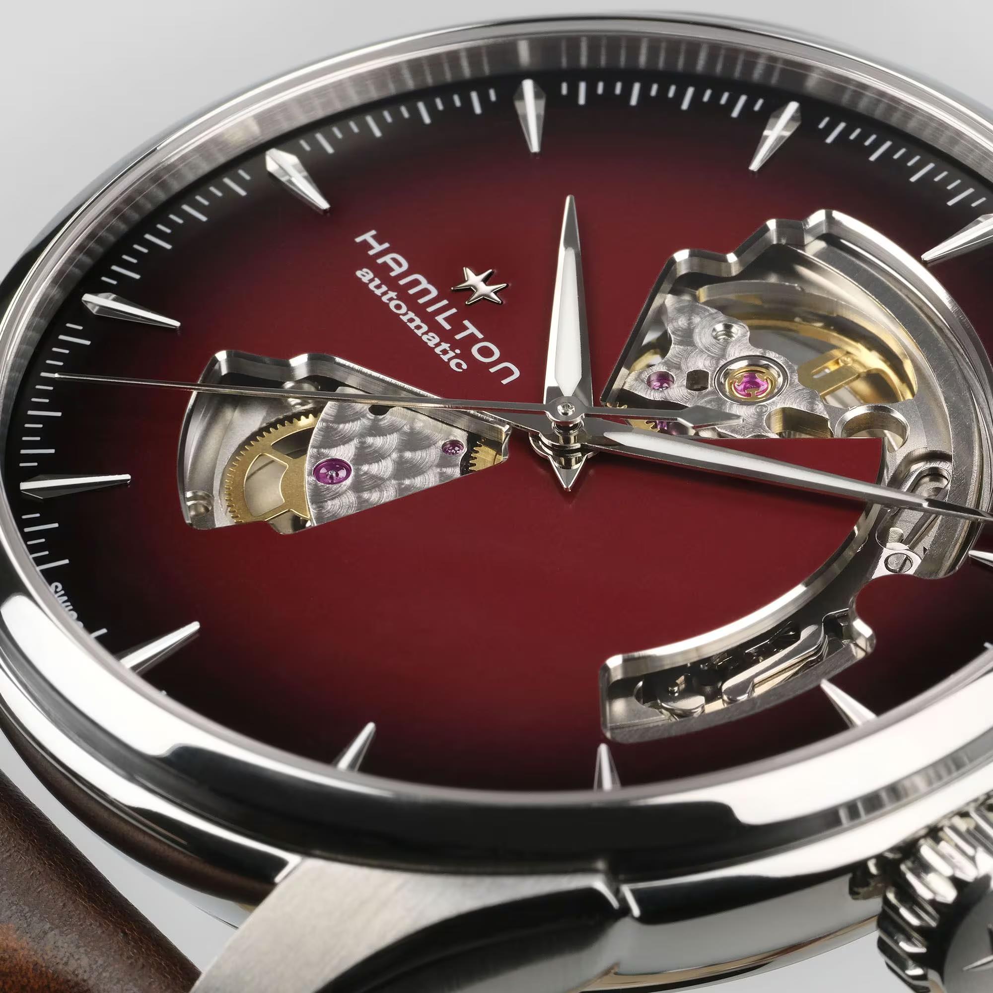 Hamilton Jazzmaster Open Heart Automatic Burgundy Dial Leather Strap Men's Watch H32675570
