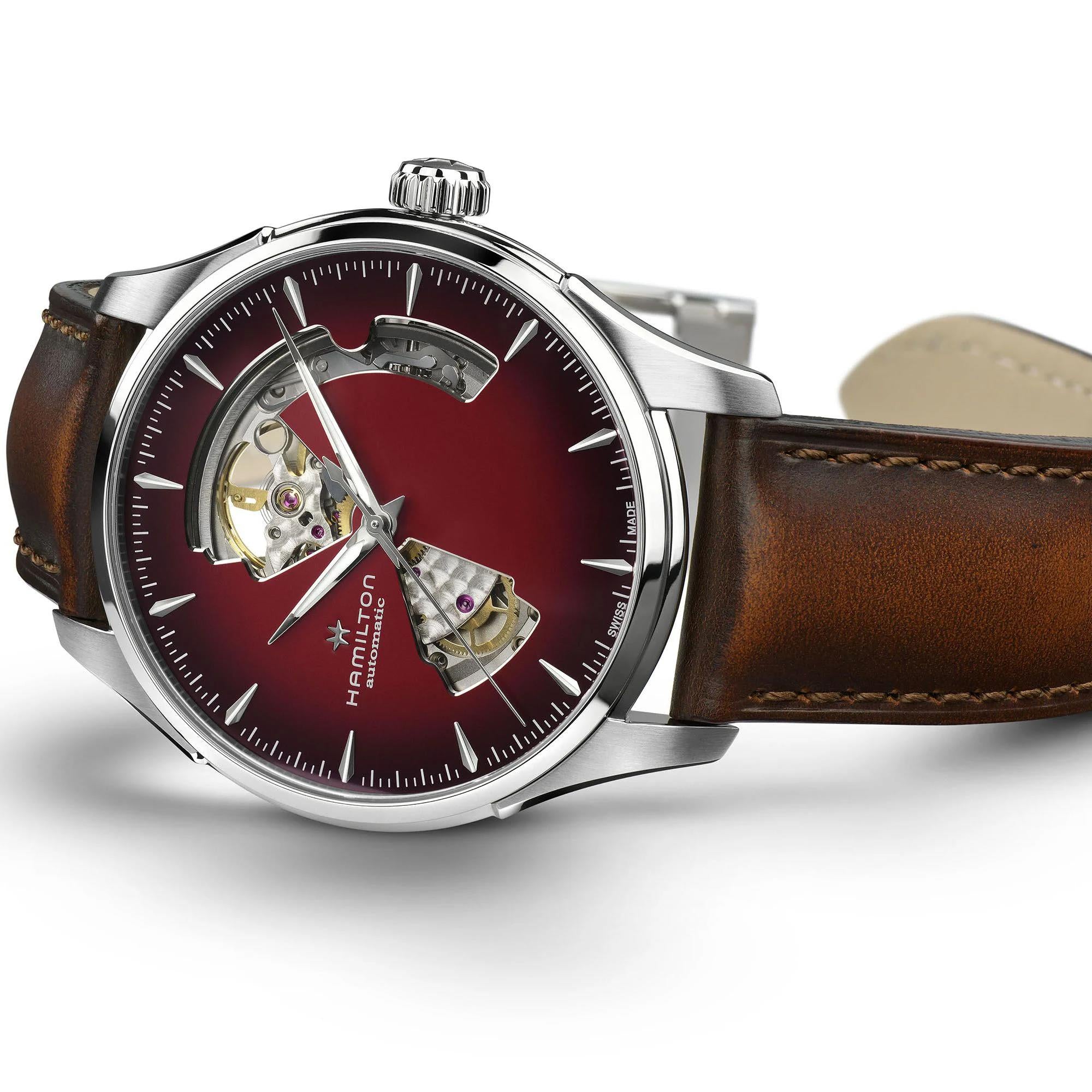 Hamilton Jazzmaster Open Heart Automatic Burgundy Dial Leather Strap Men's Watch H32675570