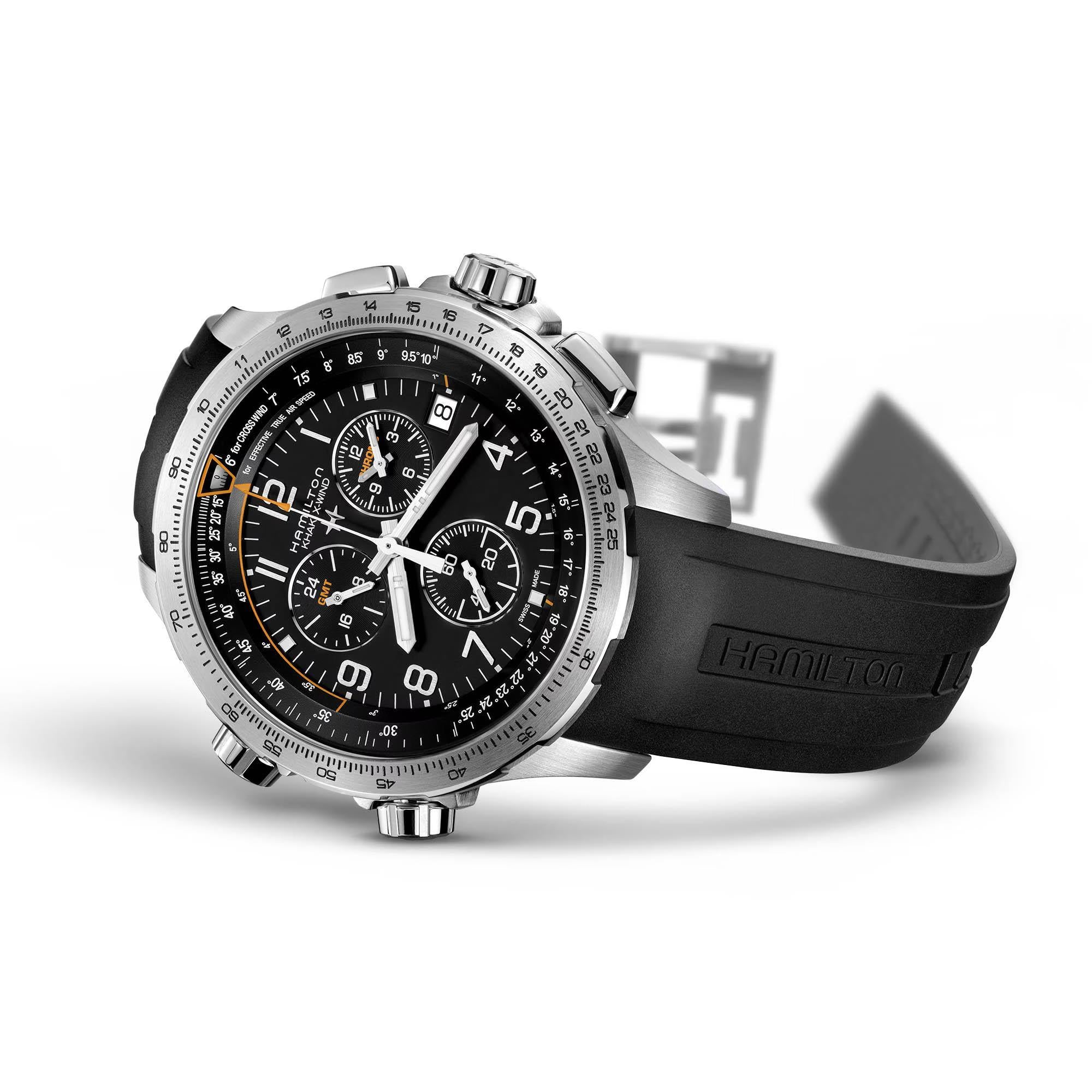 Hamilton Khaki Aviation X-Wind Chrono Quartz Black Dial Rubber Strap Men's Watch H77912335