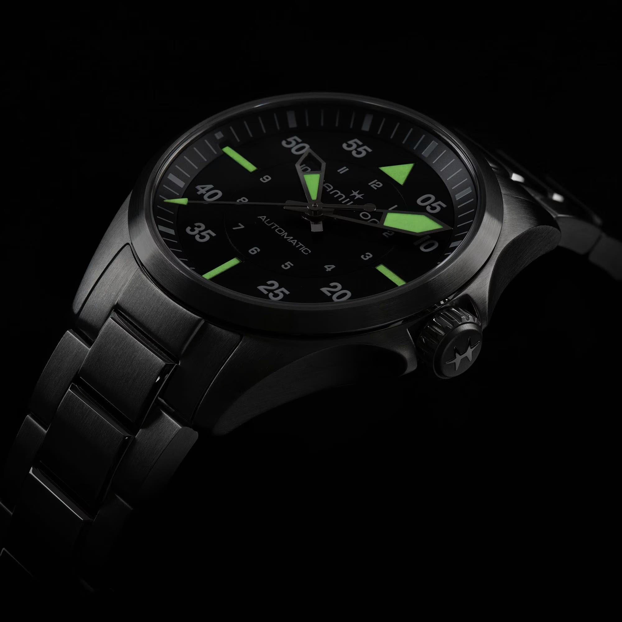 Hamilton Khaki Aviation Pilot Automatic Black Dial Steel Strap Unisex Watch H76215130