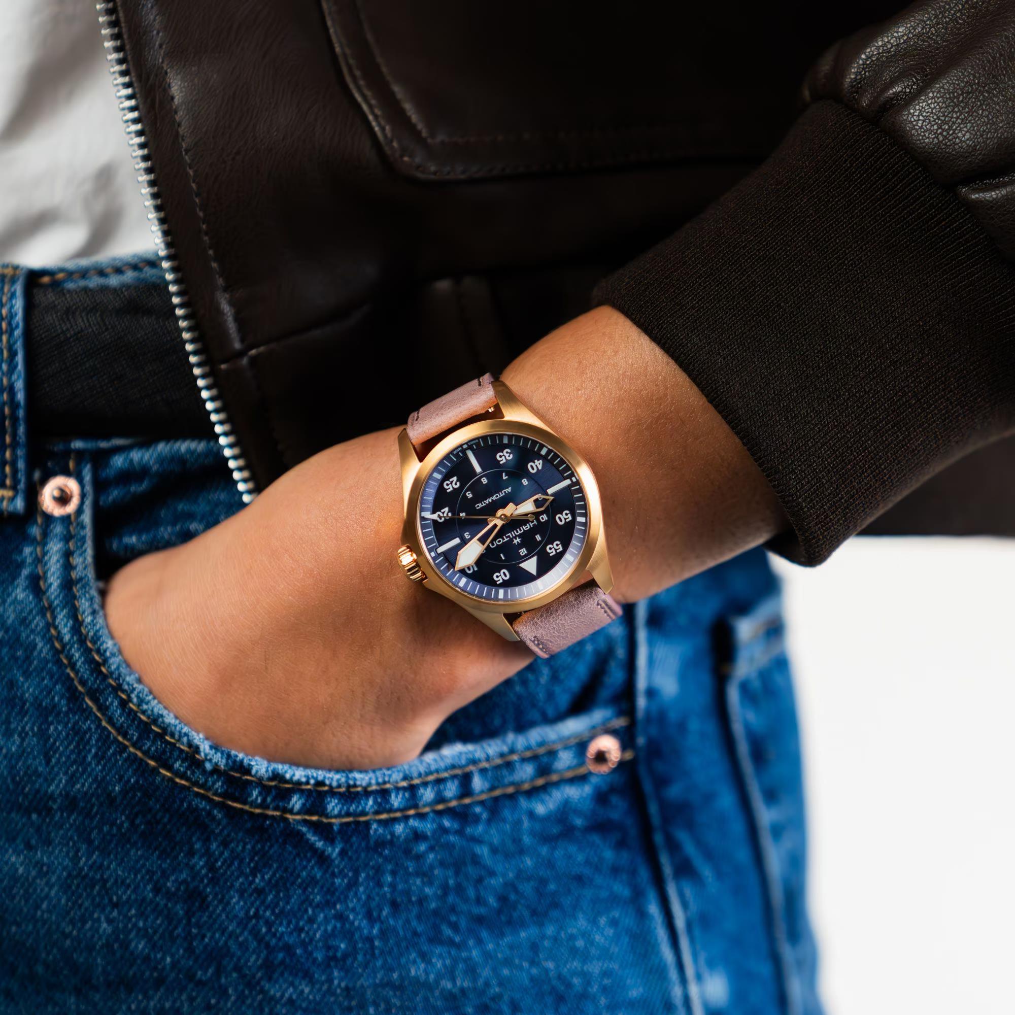 Hamilton Khaki Aviation Pilot Automatic Blue Dial Leather Strap Women's Watch H76245840