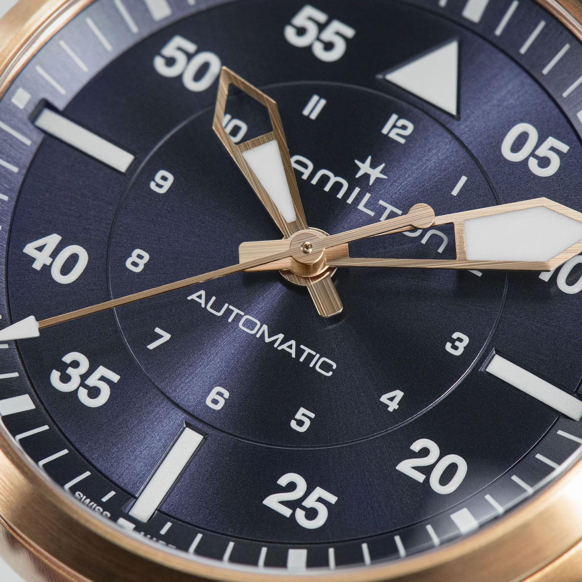 Hamilton Khaki Aviation Pilot Automatic Blue Dial Leather Strap Women's Watch H76245840