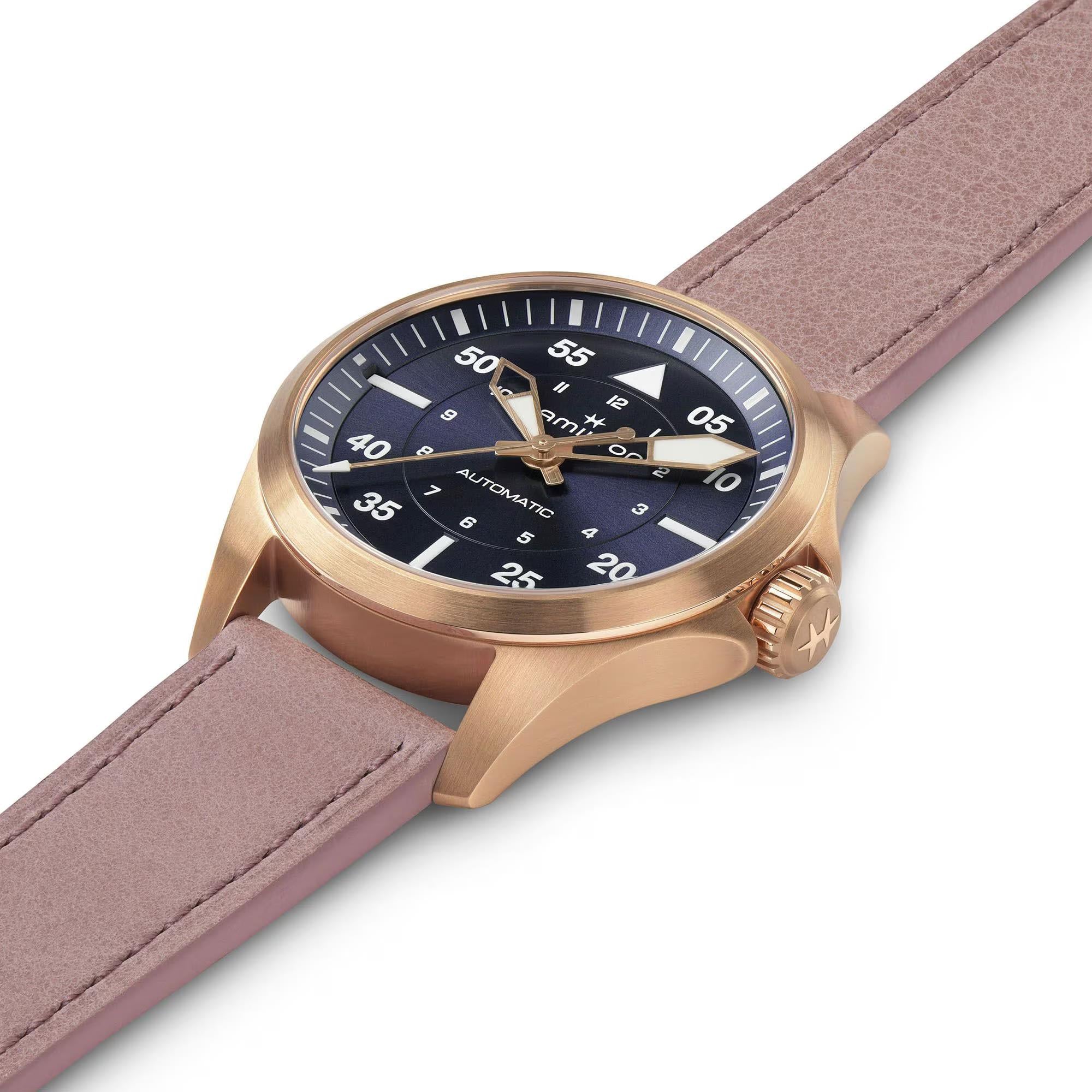 Hamilton Khaki Aviation Pilot Automatic Blue Dial Leather Strap Women's Watch H76245840