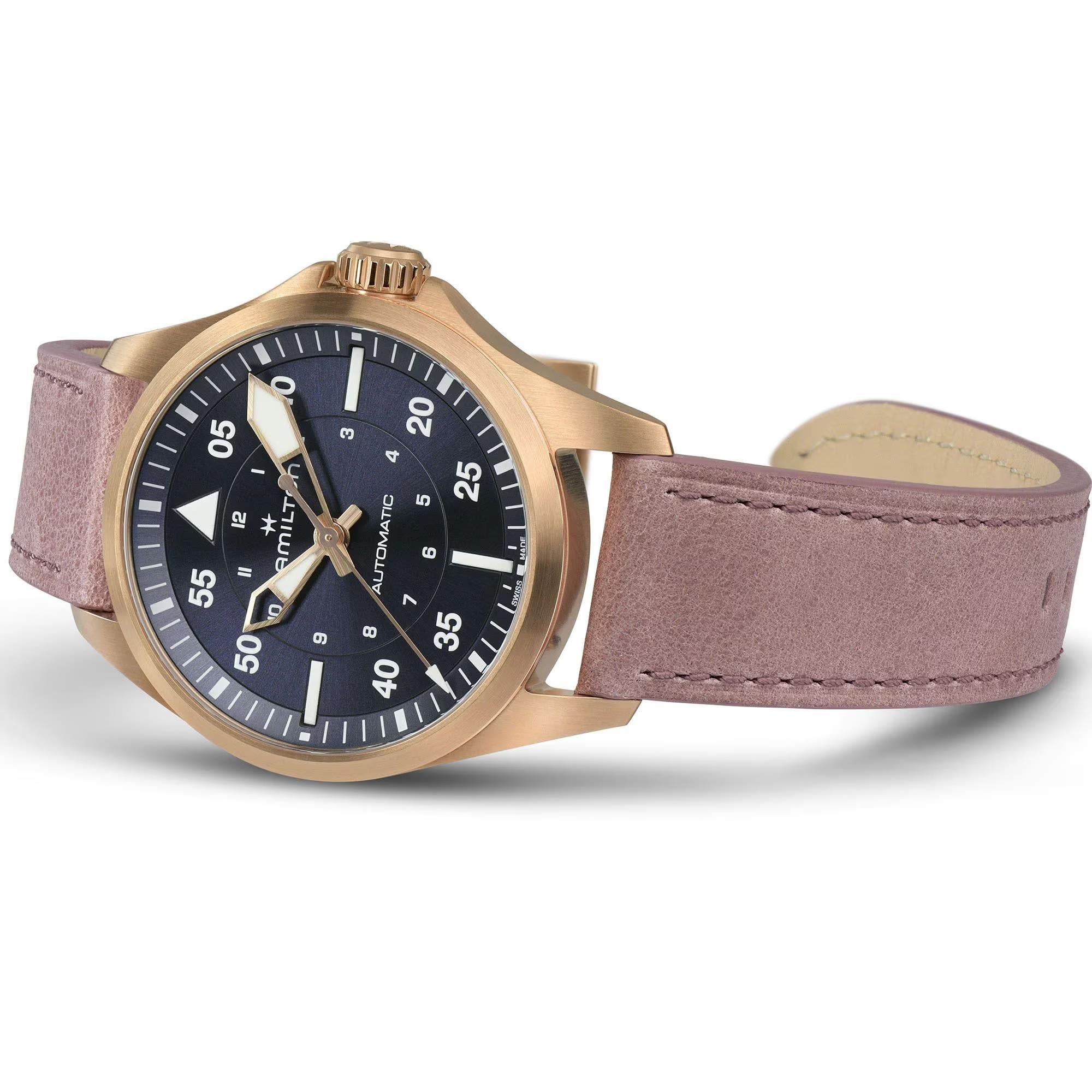 Hamilton Khaki Aviation Pilot Automatic Blue Dial Leather Strap Women's Watch H76245840