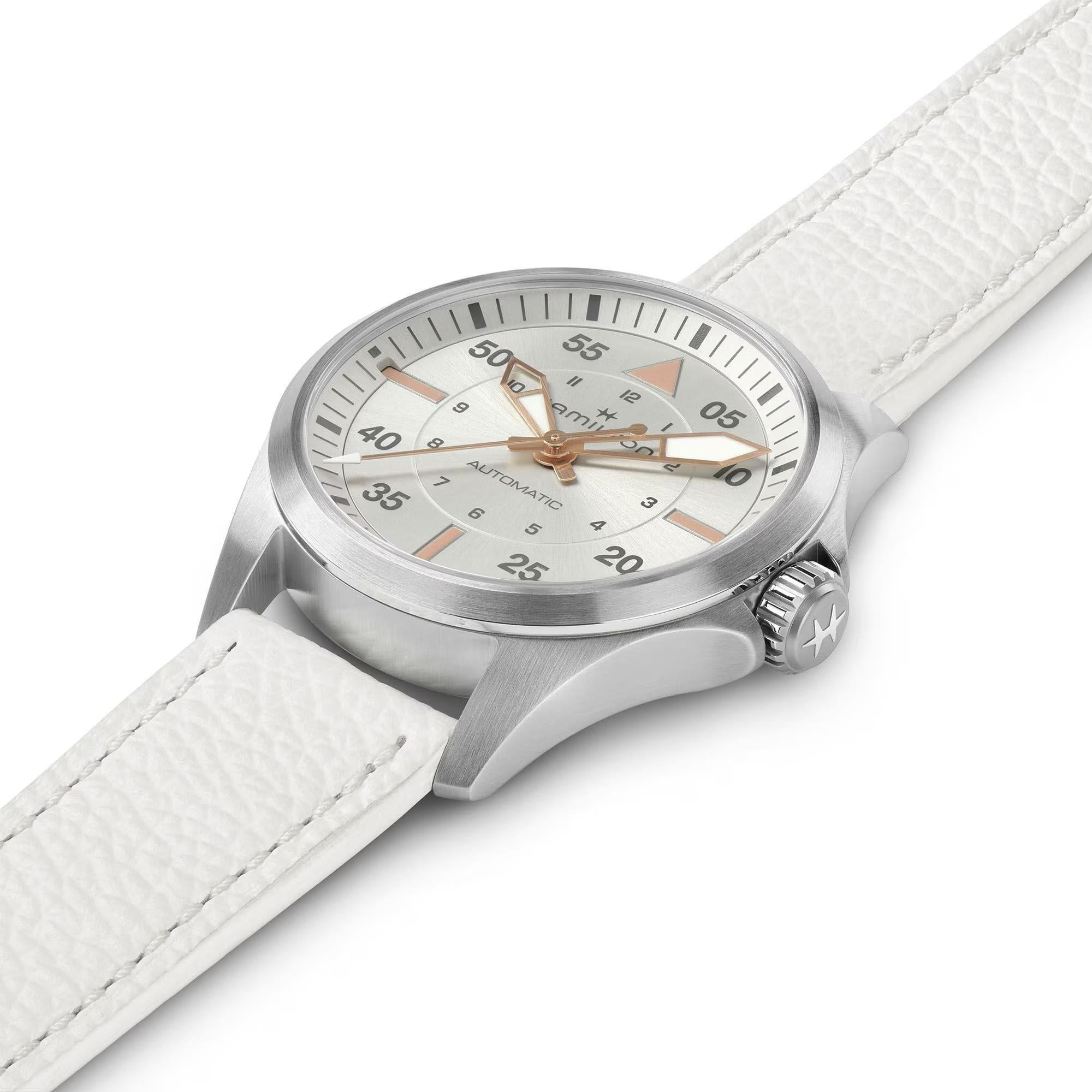 Hamilton Khaki Aviation Pilot Automatic Silver Dial Leather Strap Women's Watch H76215850