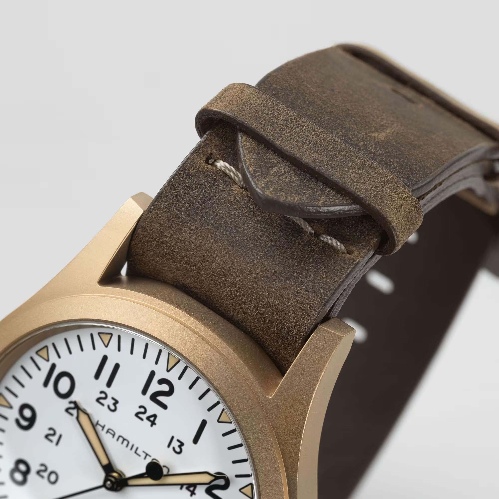 Hamilton Khaki Field Mechanical Bronze White Dial Leather Strap Unisex Watch H69459510