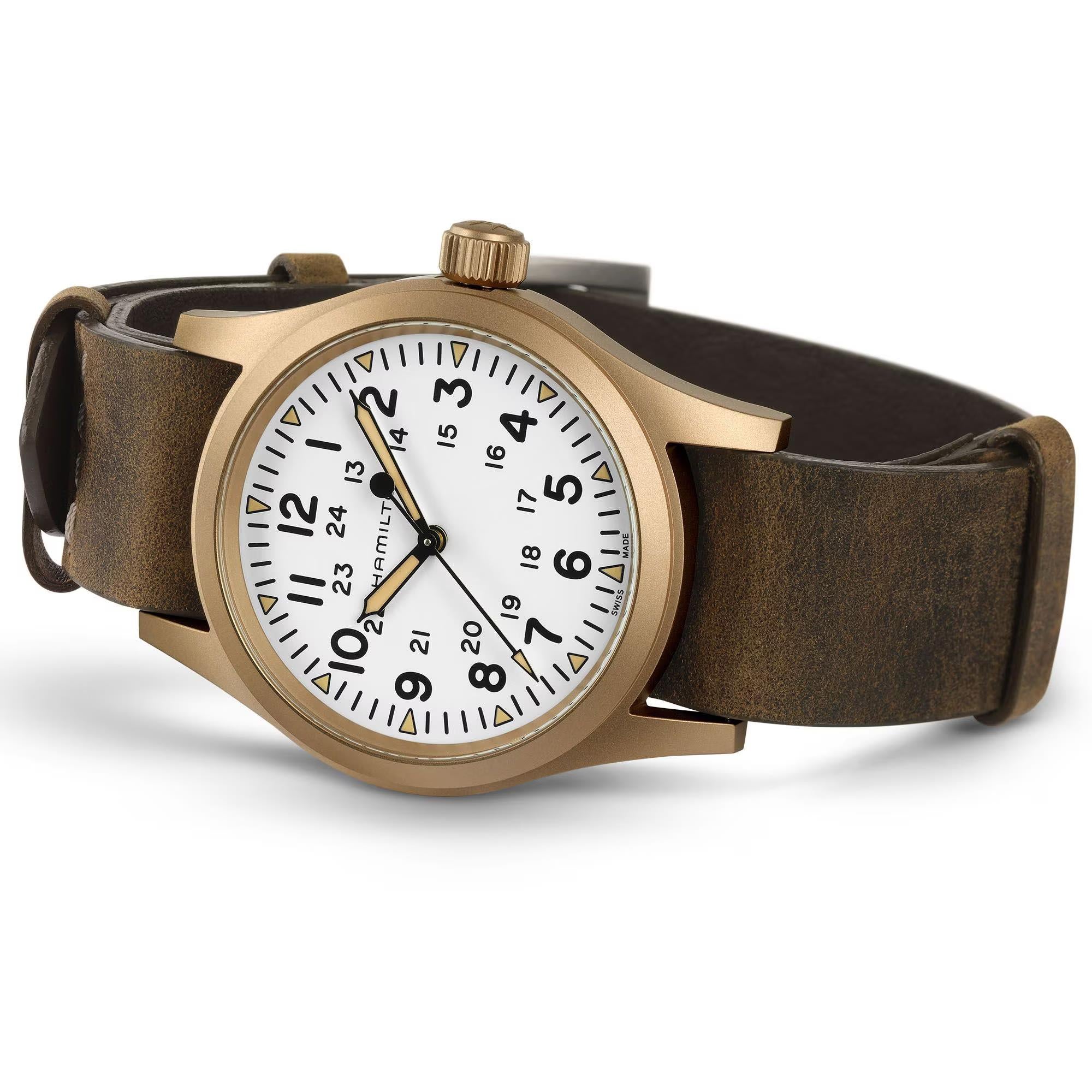 Hamilton Khaki Field Mechanical Bronze White Dial Leather Strap Unisex Watch H69459510