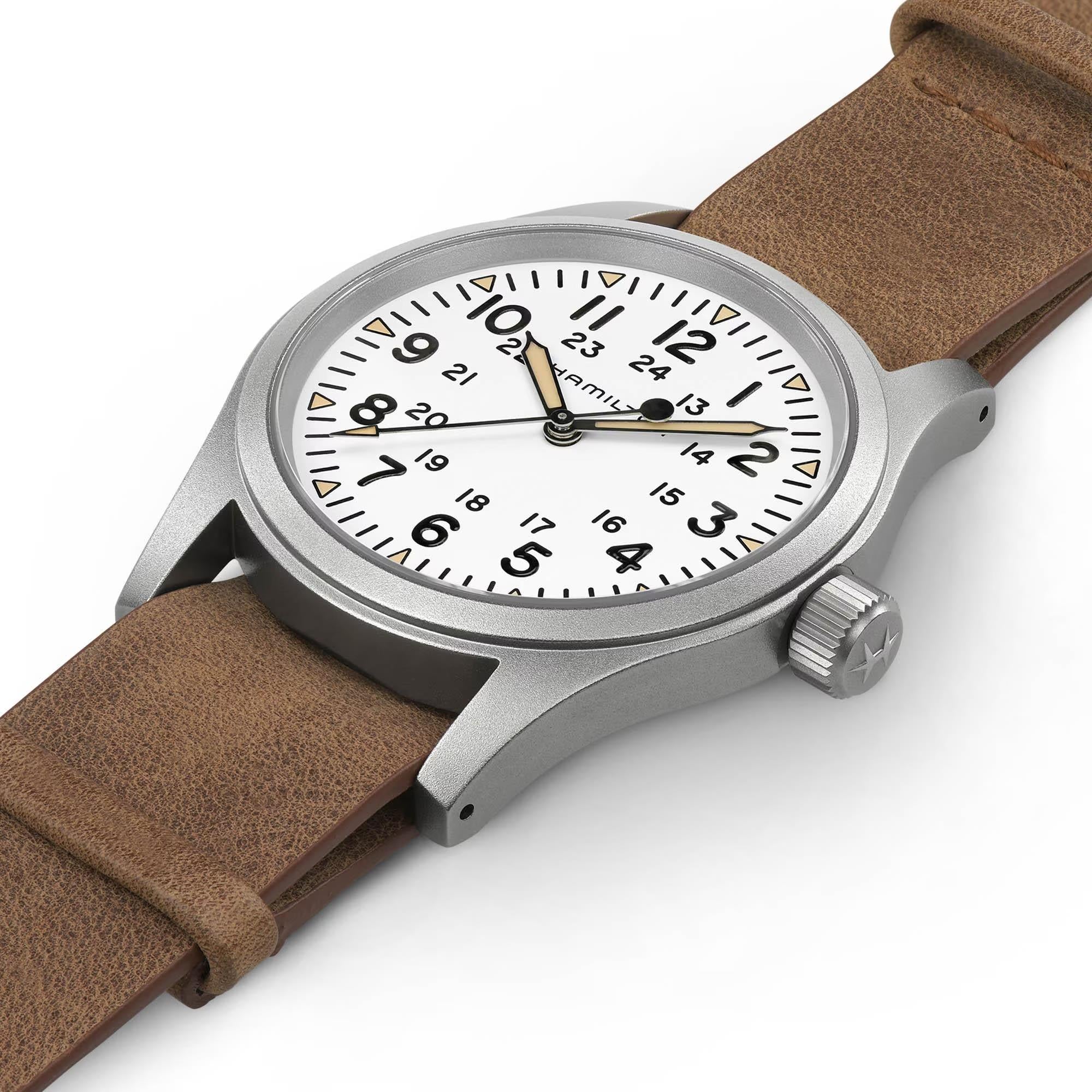 Hamilton Khaki Field Mechanical White Dial Leather Strap Unisex Watch H69439511