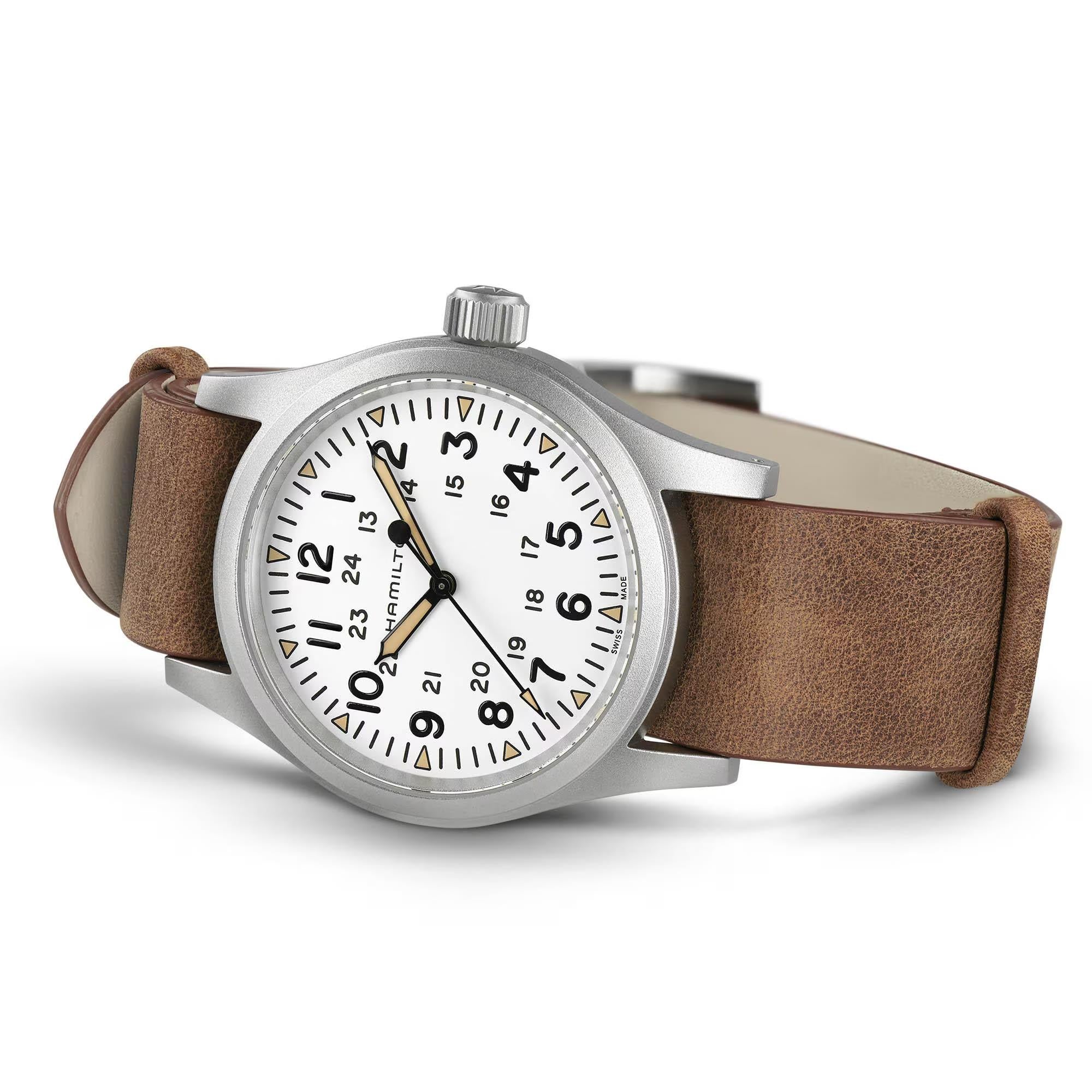 Hamilton Khaki Field Mechanical White Dial Leather Strap Unisex Watch H69439511